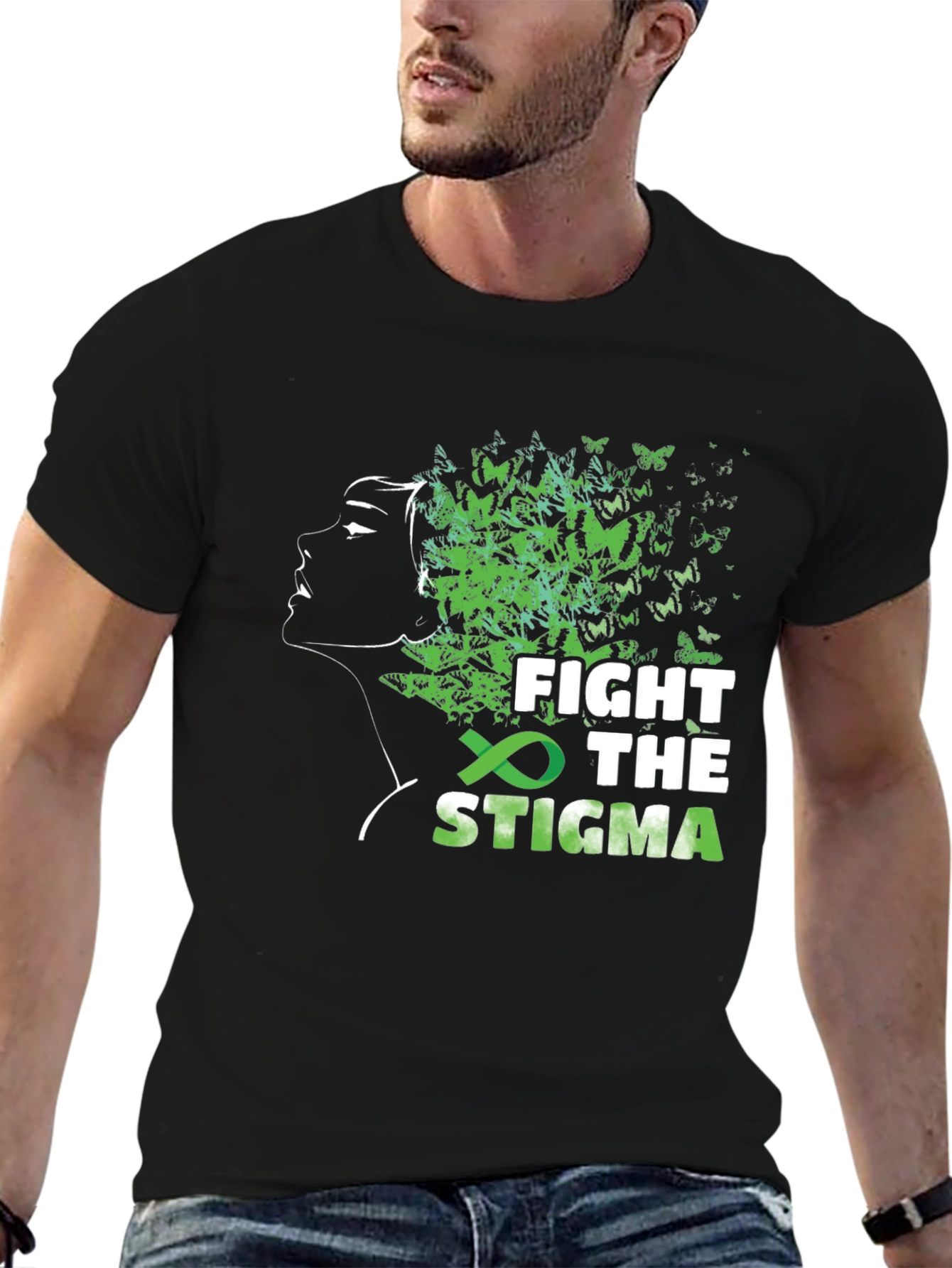Black Fight The Stigma Mental Health Awareness T-Shirt view 6
