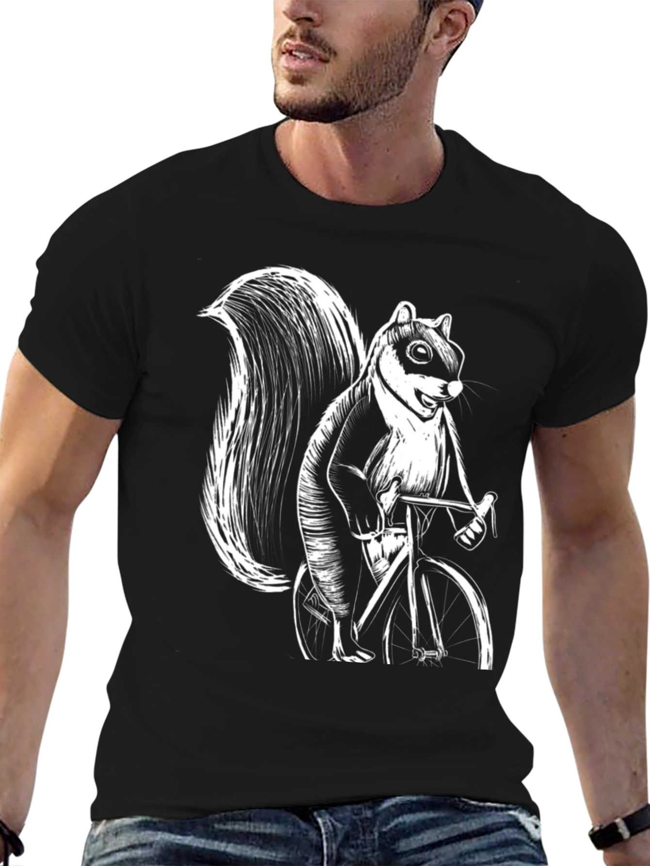 Black Squirrel on Bike Graphic Tee - Black view 6