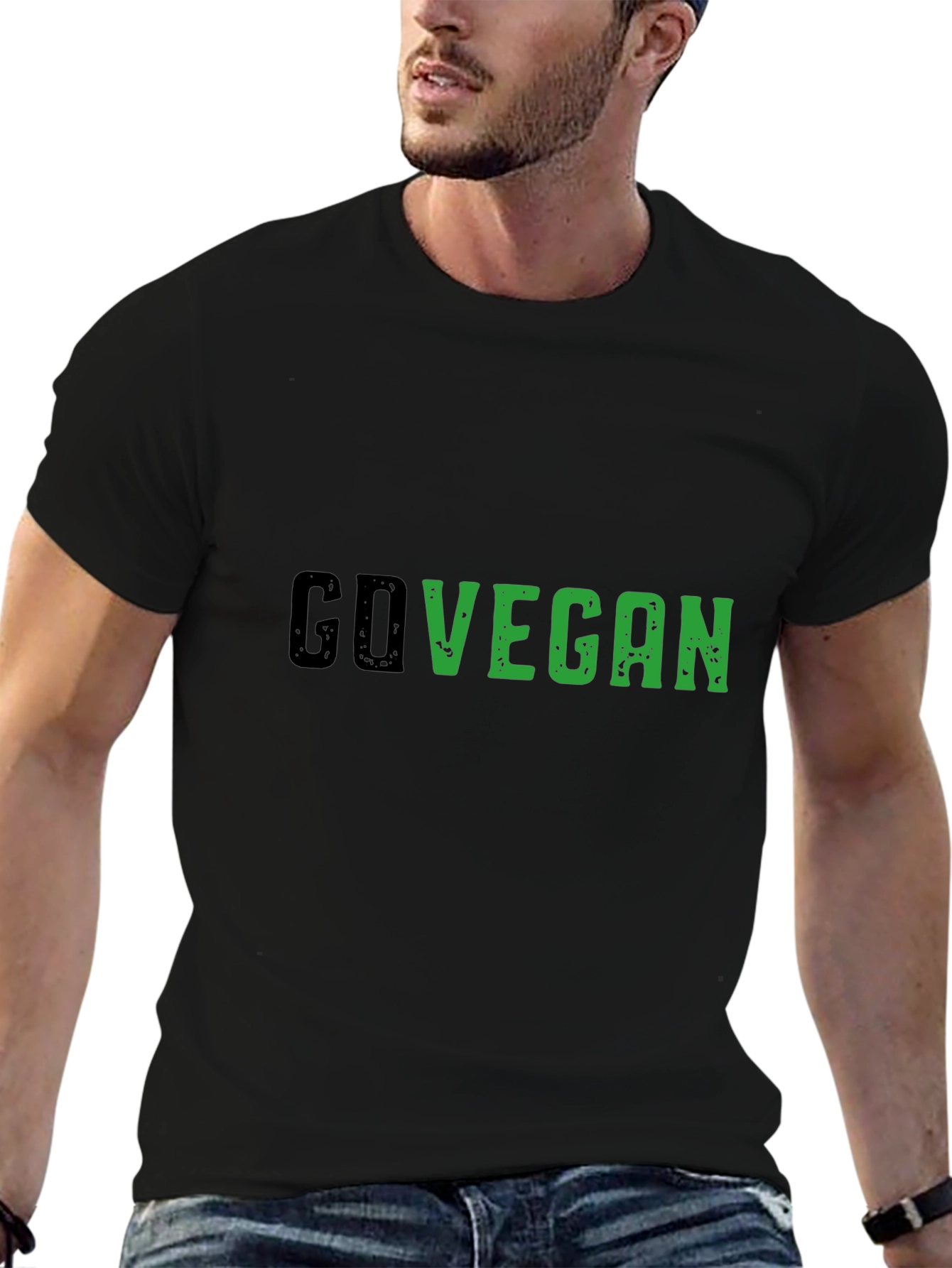 Black Go Vegan Black Tee - Stylish Vegan Statement Shirt view 6