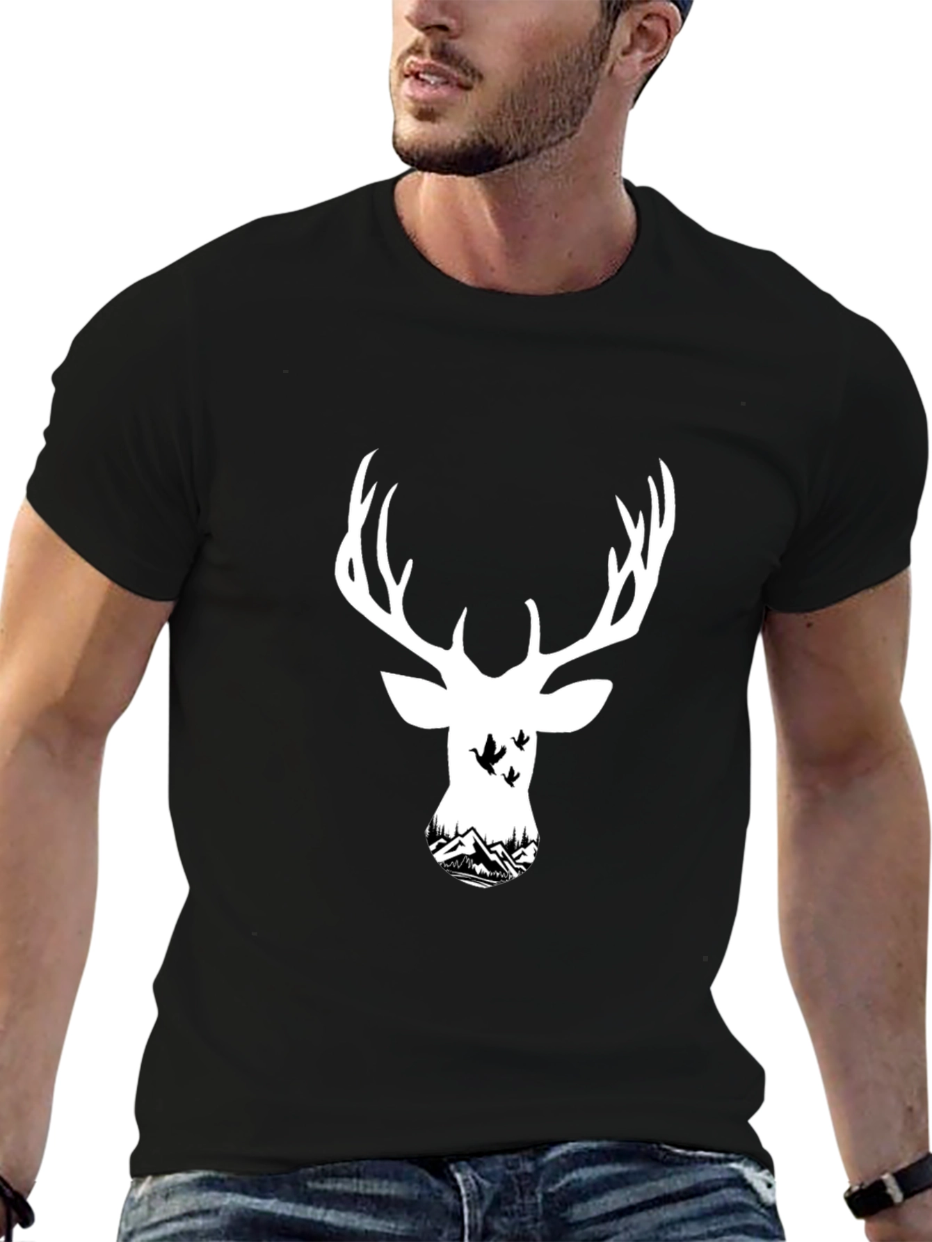Black Deer Silhouette T-Shirt - Nature Inspired Graphic Tee view 6