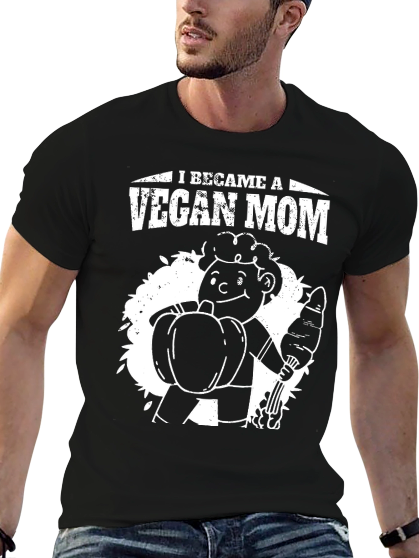 Black Vegan Mom T-Shirt - Unisex Black Graphic Tee view 6