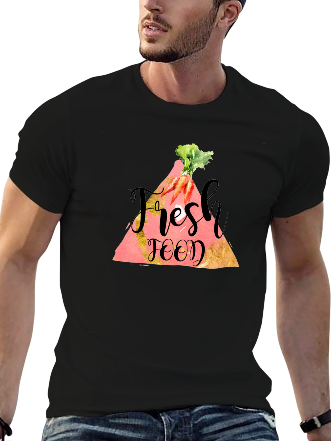 Black Fresh Food Carrot Graphic Tee - Unisex Black T-Shirt view 6