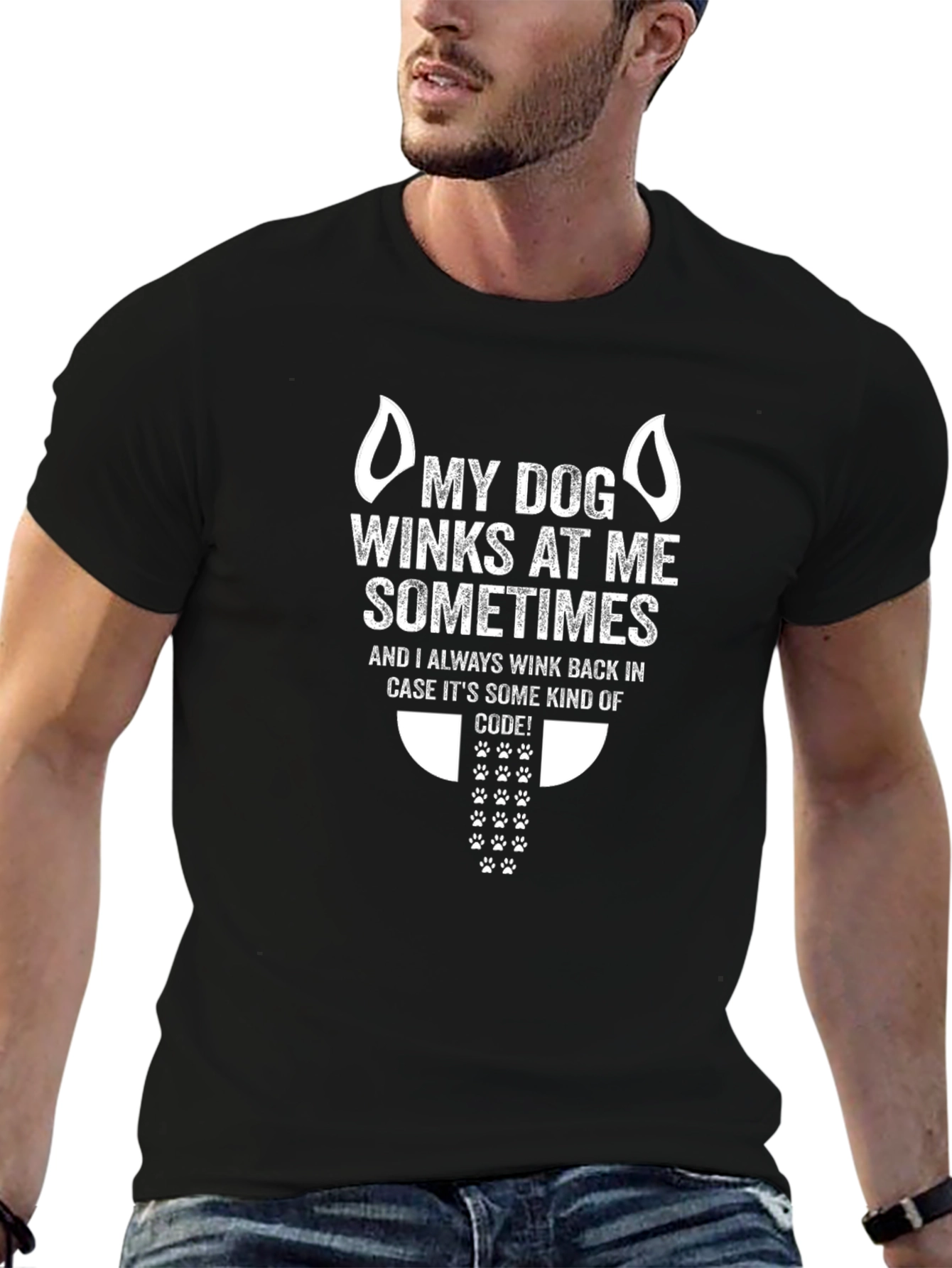 Black My Dog Winks T-Shirt - Funny Pet Lover Tee view 6