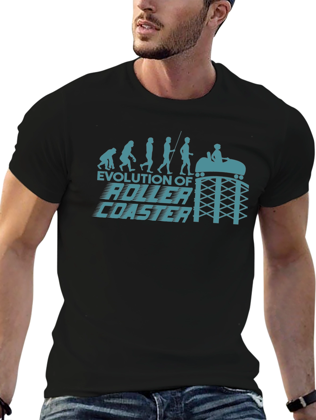 Black Evolution of Roller Coaster Graphic Tee - Black view 6
