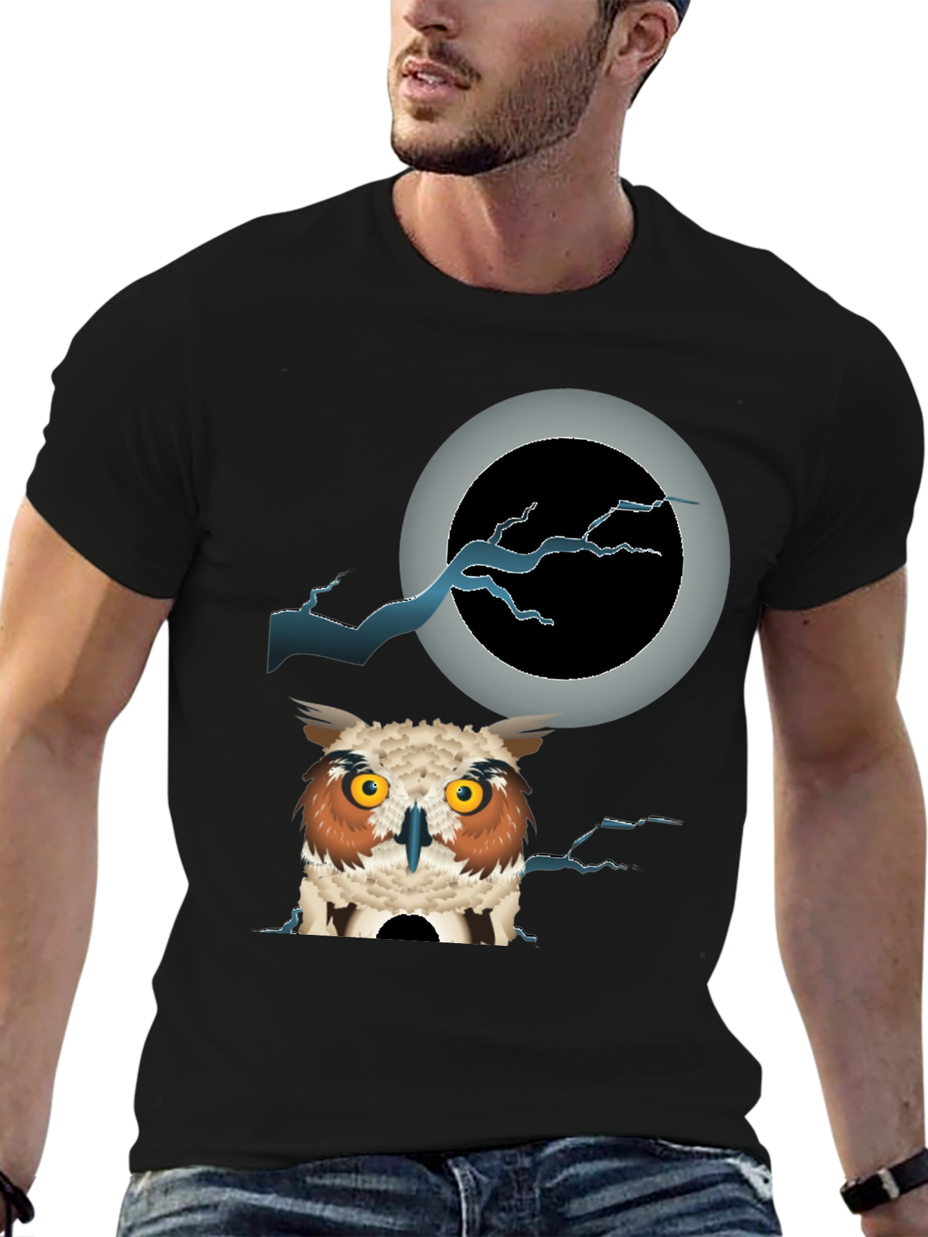 Black Owl Moon T-Shirt - Unique Graphic Tee view 6