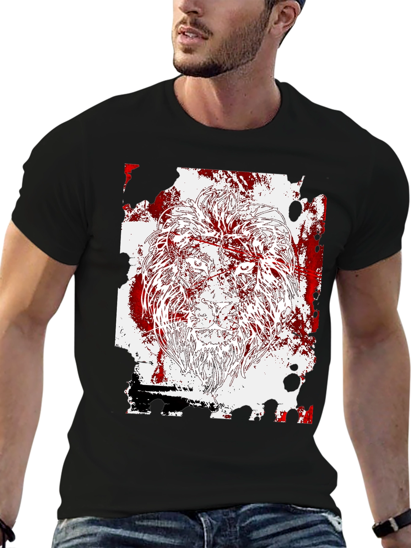 Black Lion Graphic Print Black T-Shirt view 6