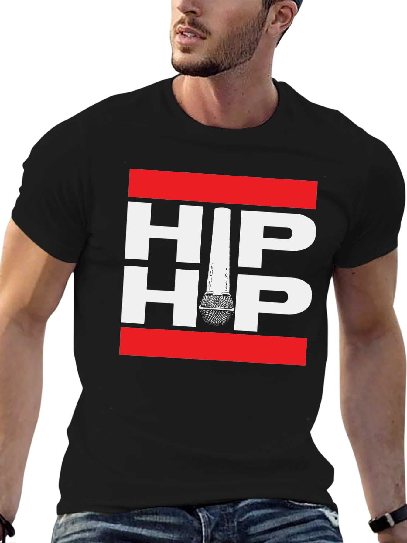 Black Hip Hop Microphone Graphic Print Tee view 6