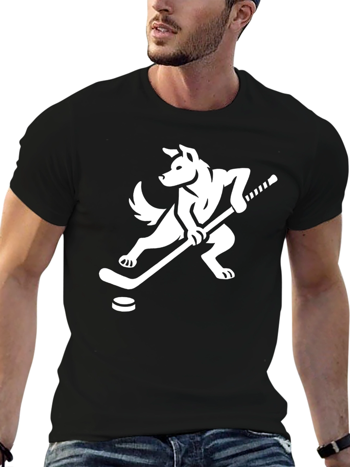 Black Hockey Dog Graphic Tee - Sporty Men's T-Shirt view 6