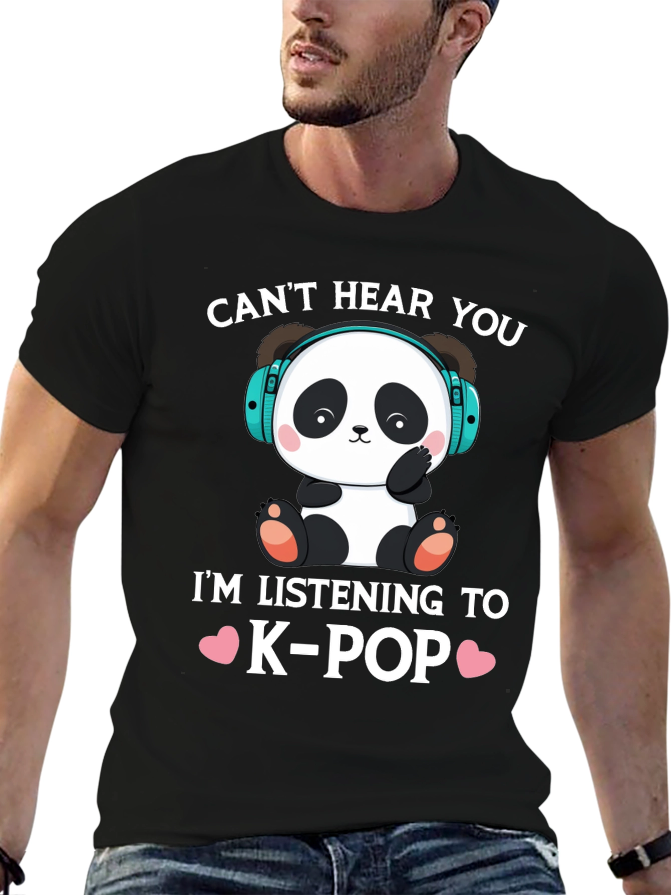 Black Cute K-Pop Panda Graphic Tee view 6