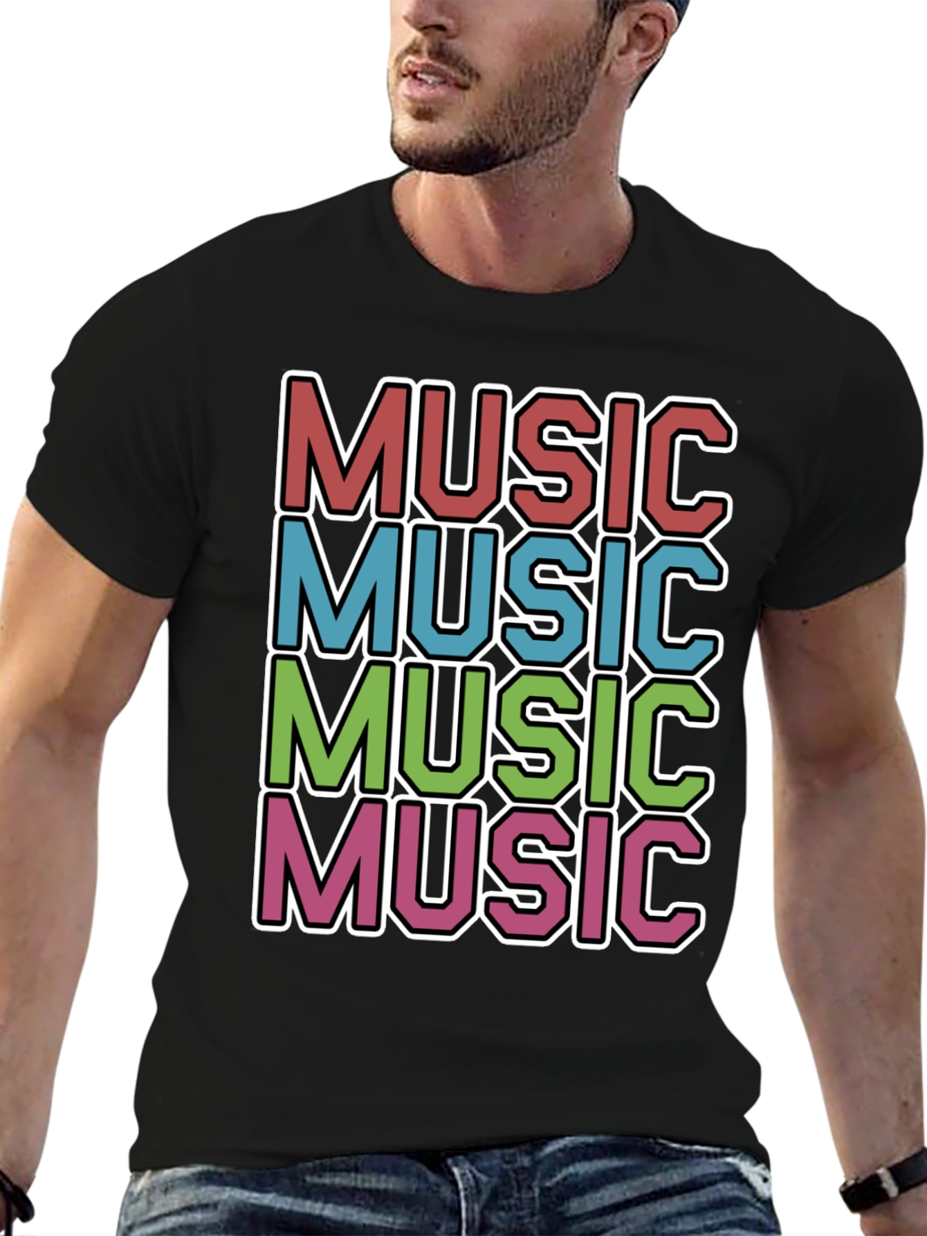 Black Retro Music T-Shirt view 6