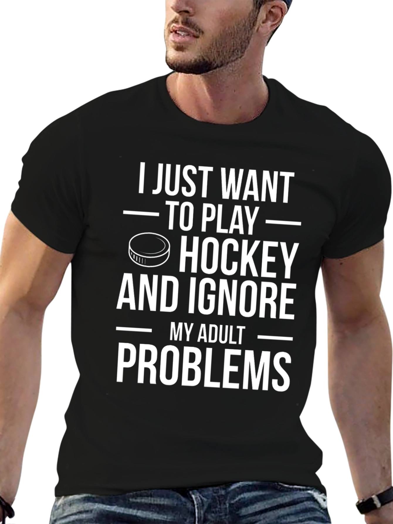 Black Hockey Lover T-Shirt - Ignore Adult Problems! view 6
