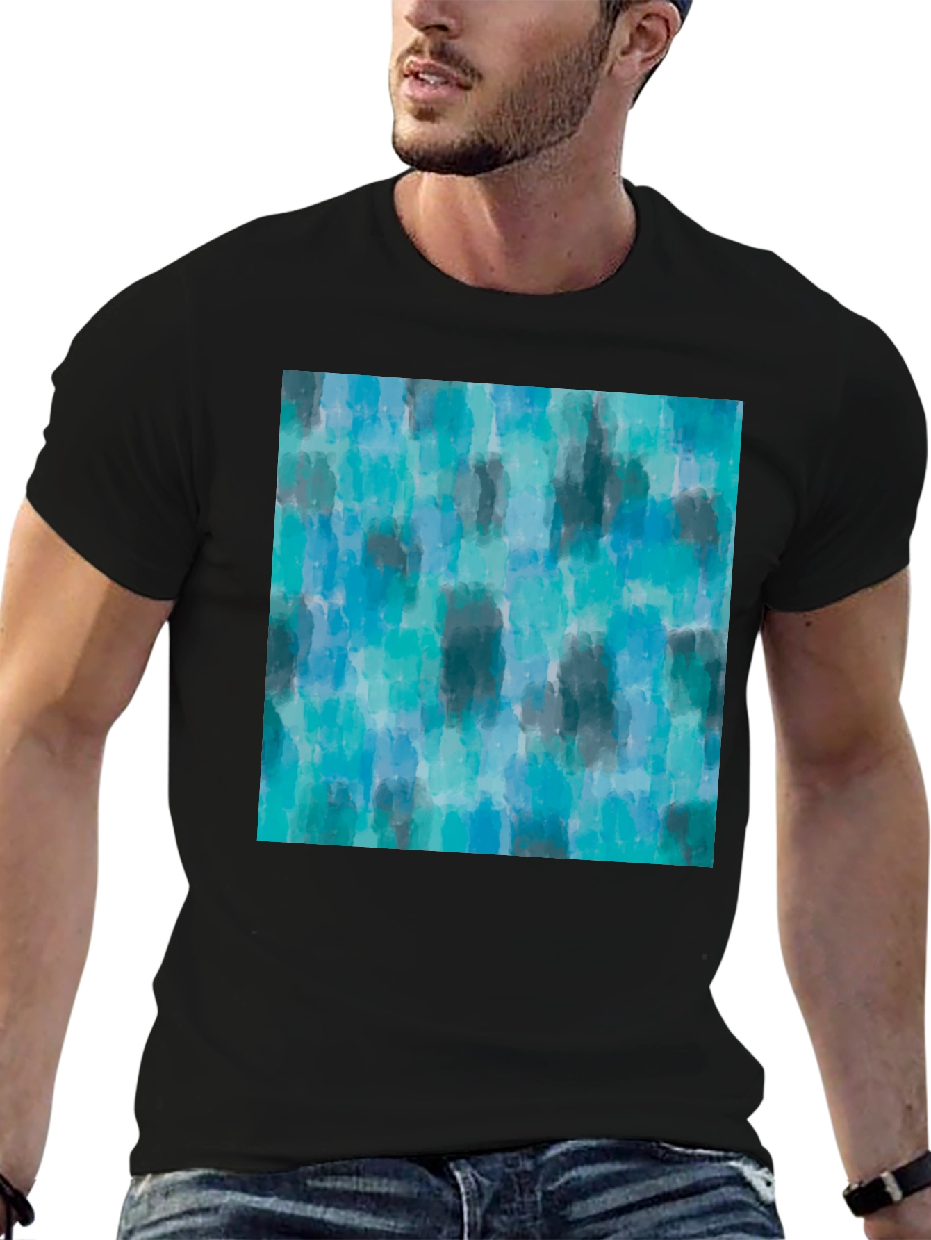 Black Abstract Blue Pattern Tee - Casual Style view 6