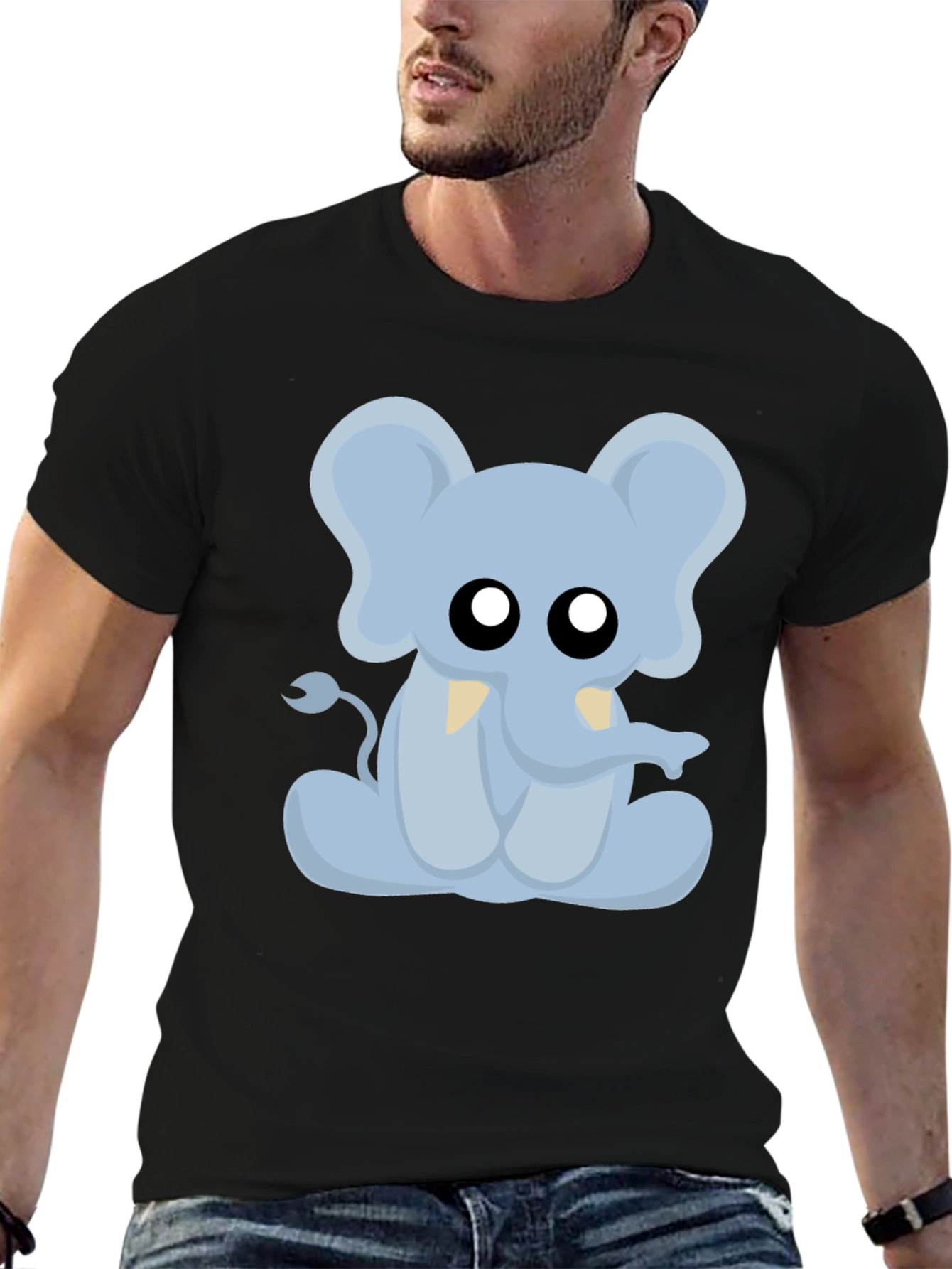 Black Cute Cartoon Elephant Graphic T-Shirt view 6