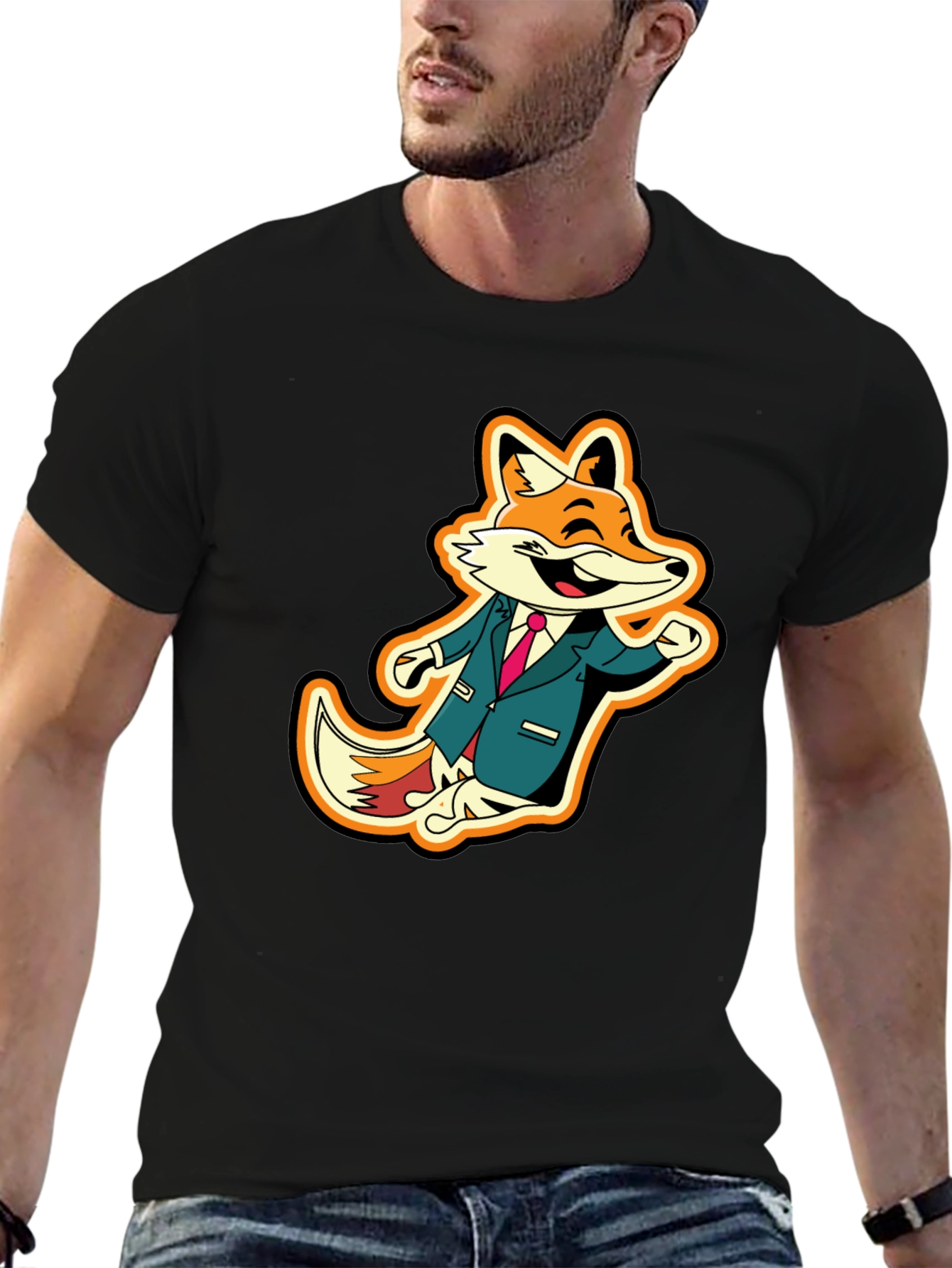 Black Fox in Suit Graphic Tee - Stylish Animal T-Shirt view 6