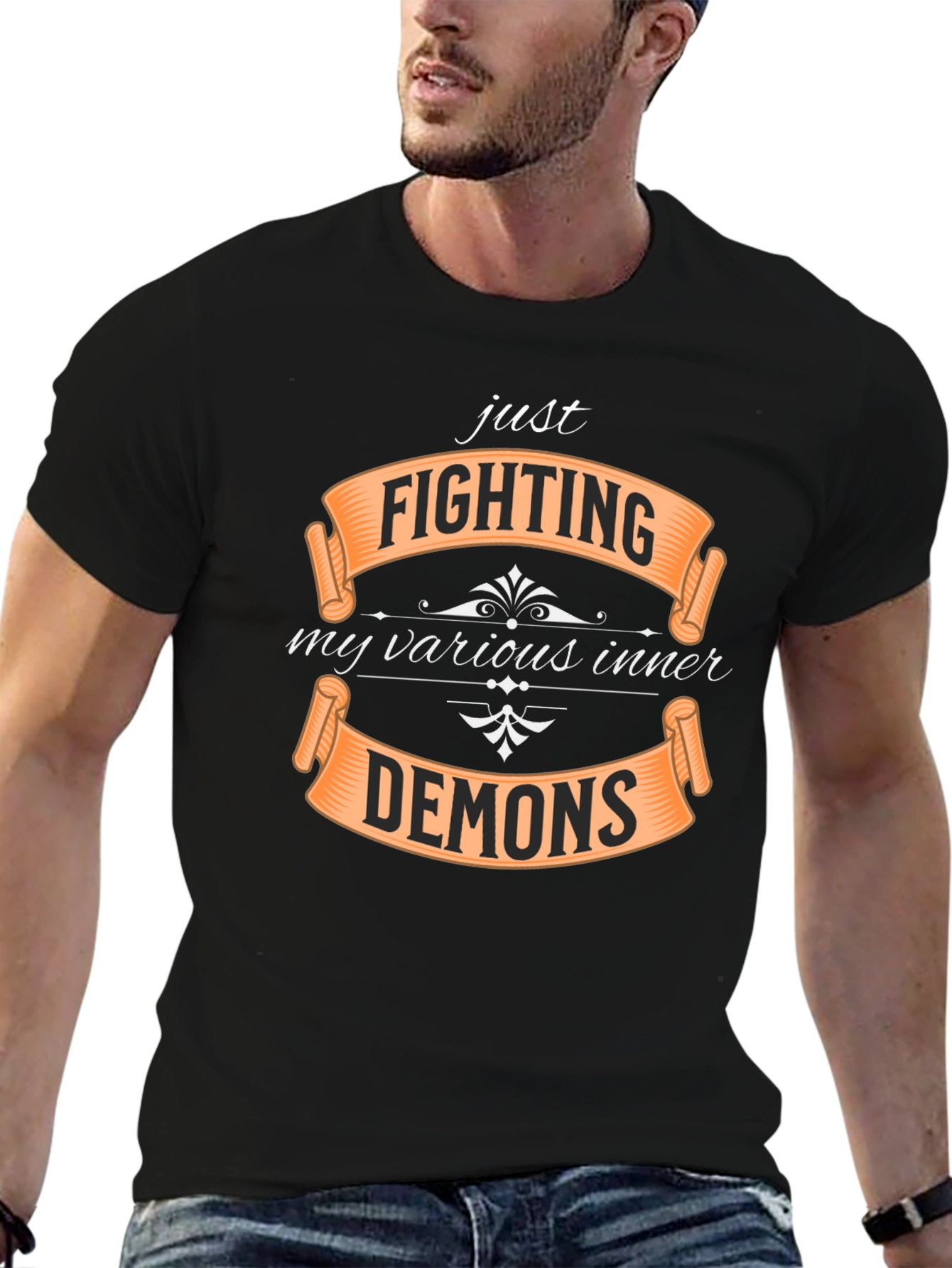 Black Fighting Inner Demons Graphic T-Shirt - Black Tee view 6