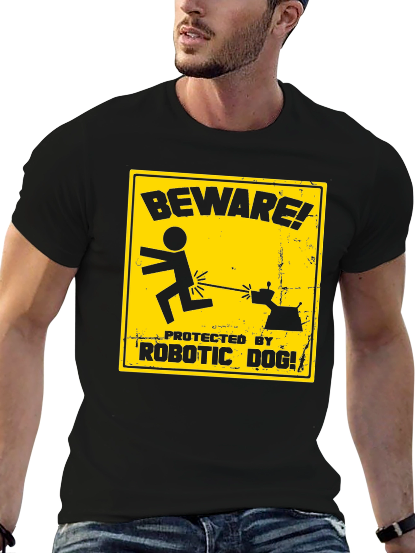 Black Beware Robotic Dog Graphic Tee view 6