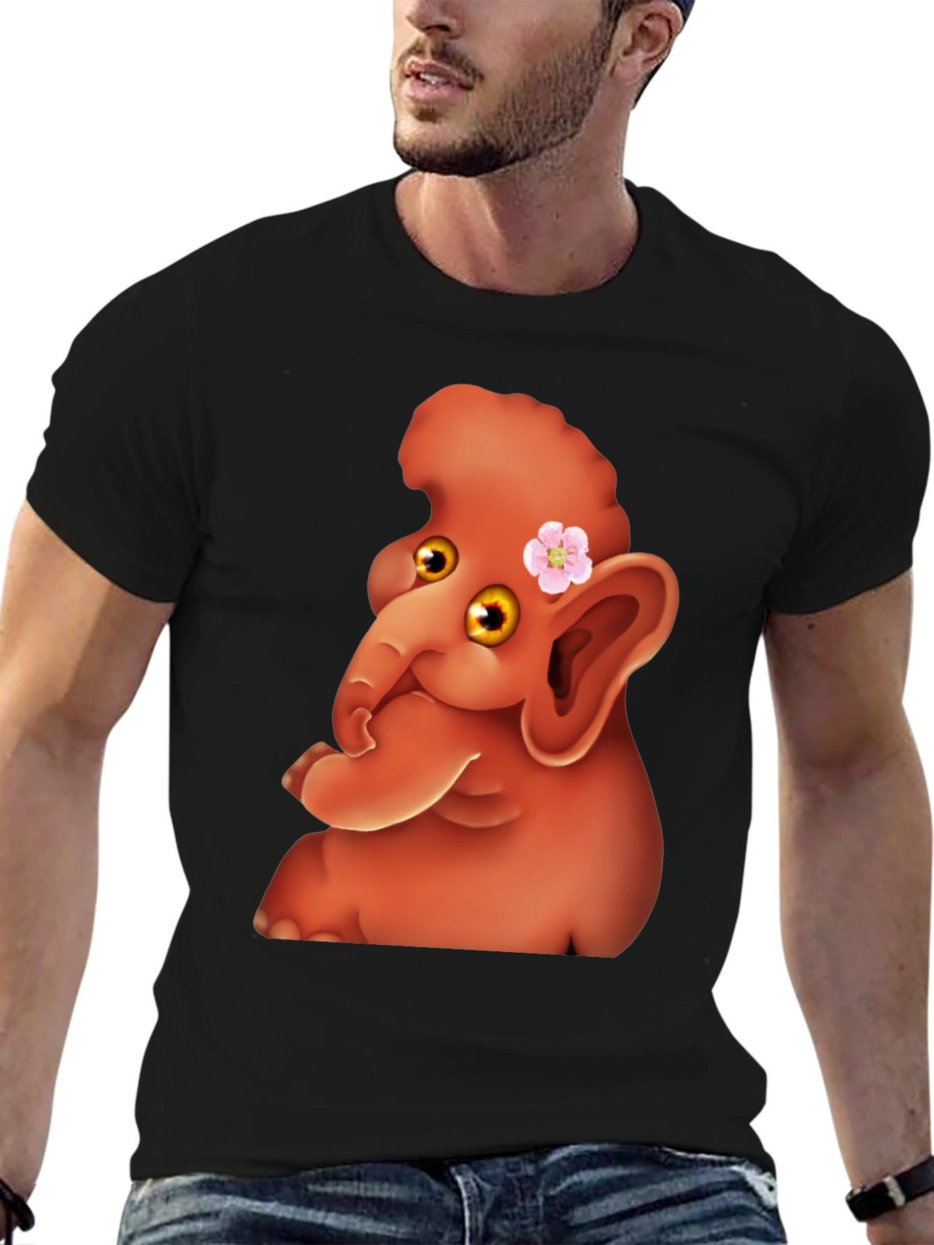 Black Cartoon Elephant Tee view 6