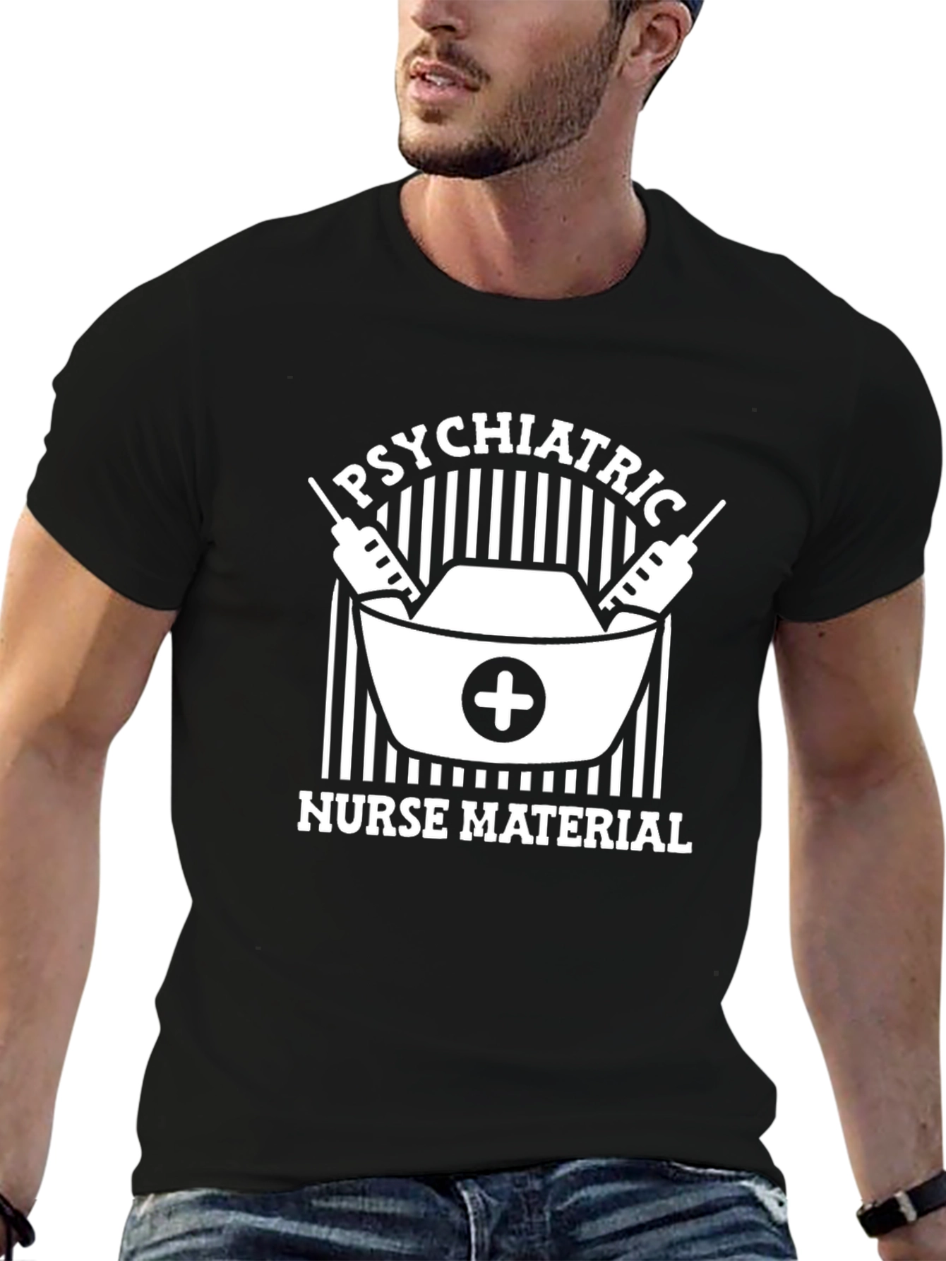 Black Psychiatric Nurse Material Black T-Shirt view 6
