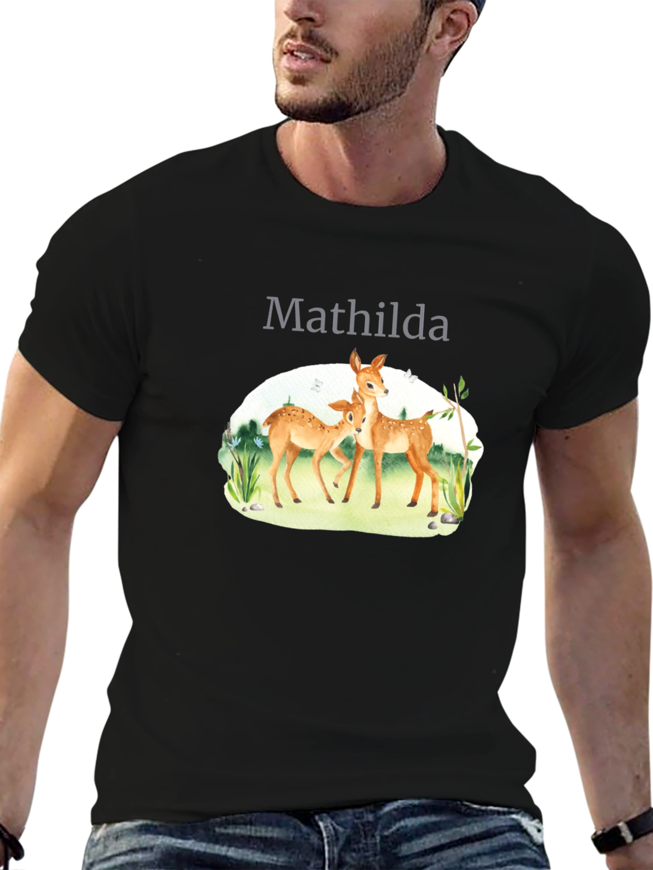 Black Mathilda Deer Graphic Black T-Shirt view 6