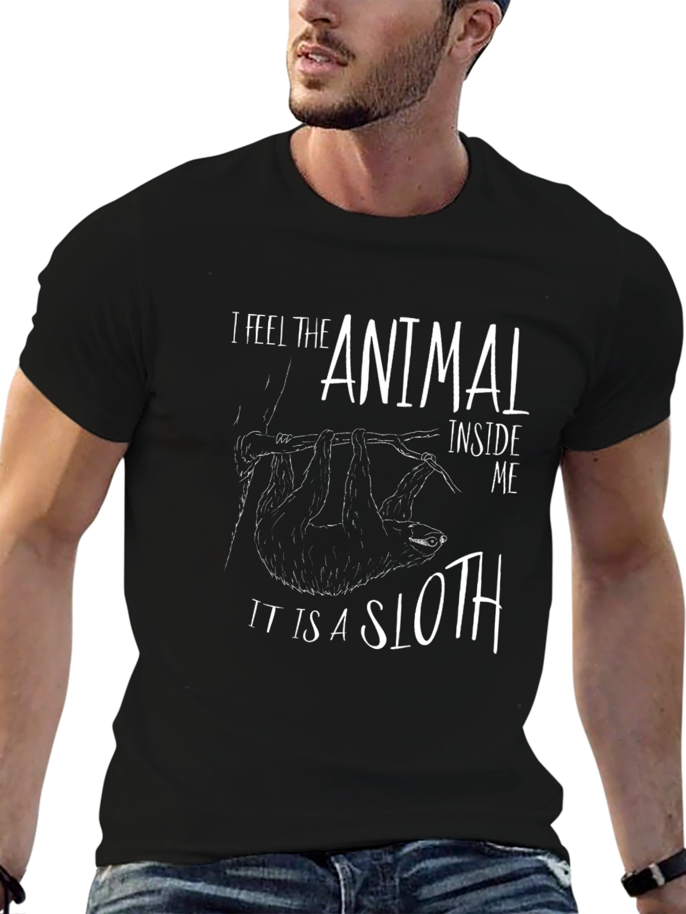 Black Sloth Graphic Tee - "I Feel The Animal Inside" view 6