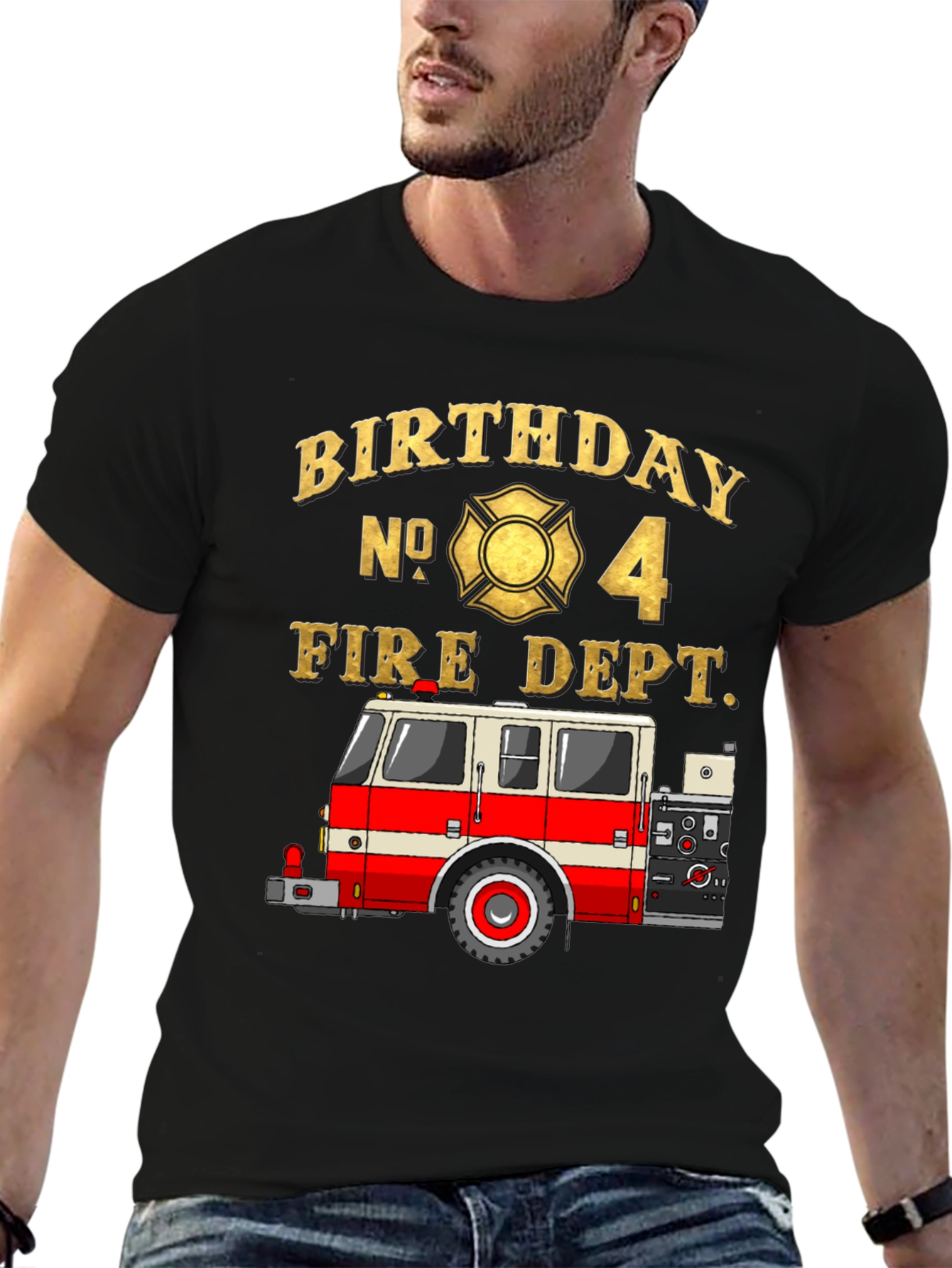 Black Fire Dept Birthday T-Shirt - Number 4 view 6