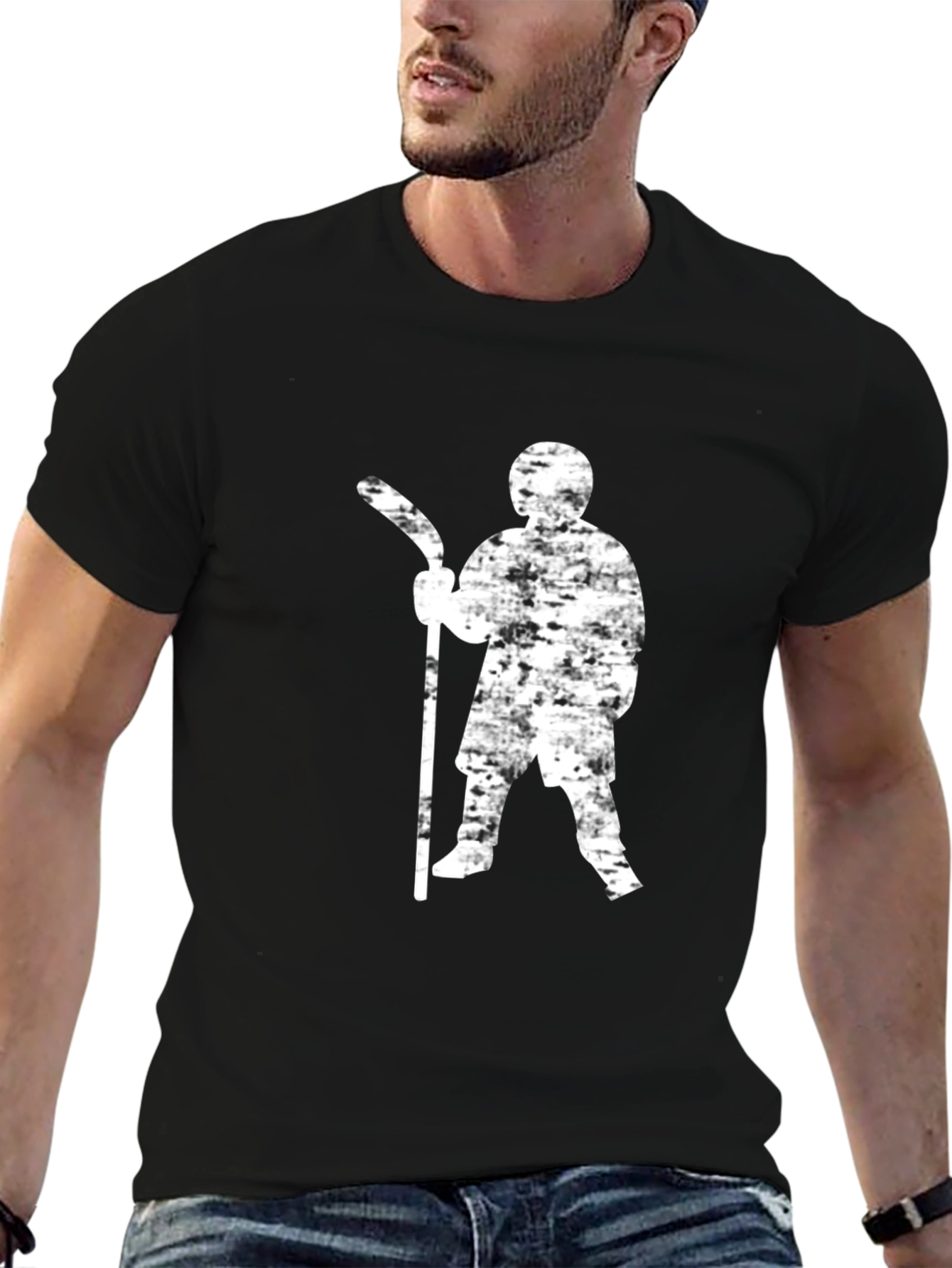 Black Hockey Player Graphic Tee - Black Cotton Casual Shirt view 6