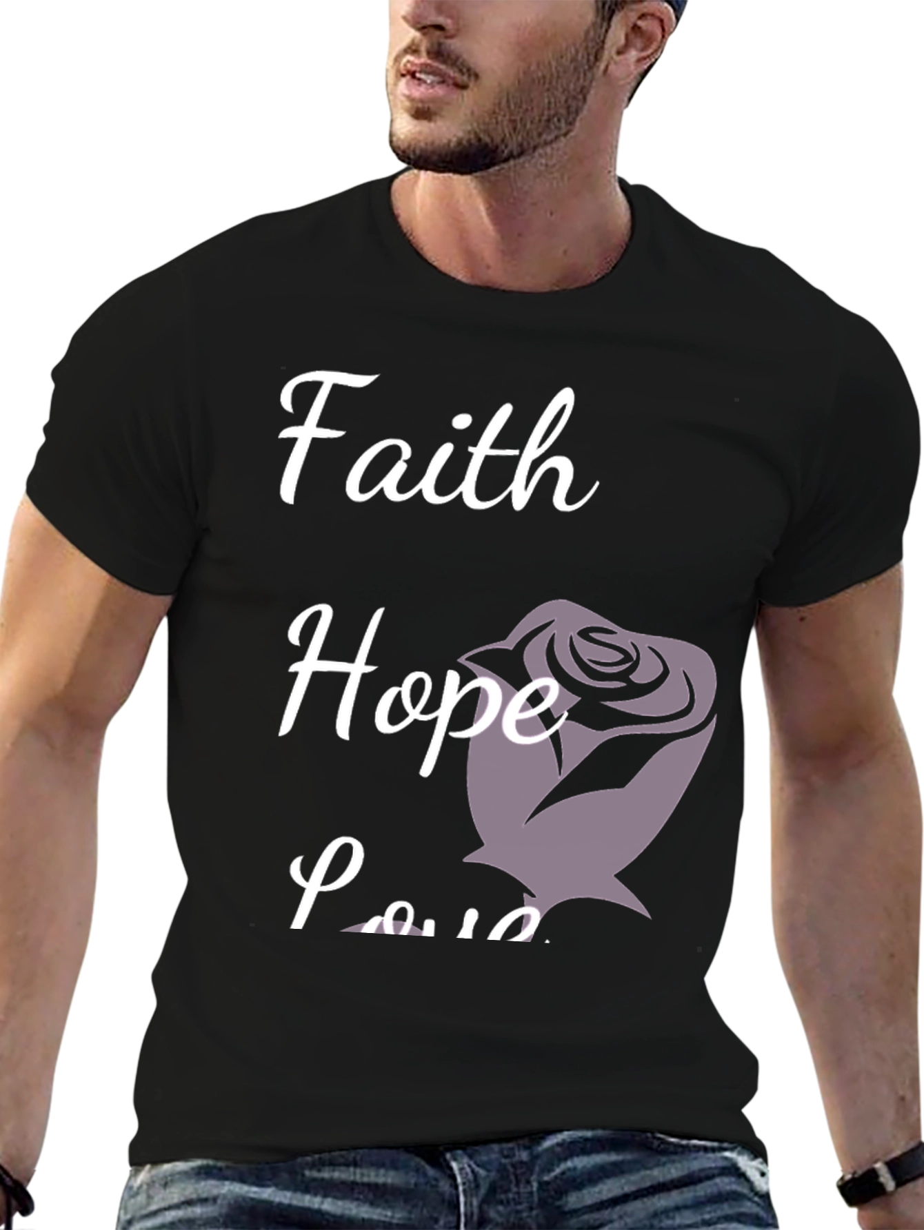 Black Faith Hope Love T-Shirt Rose Design view 6