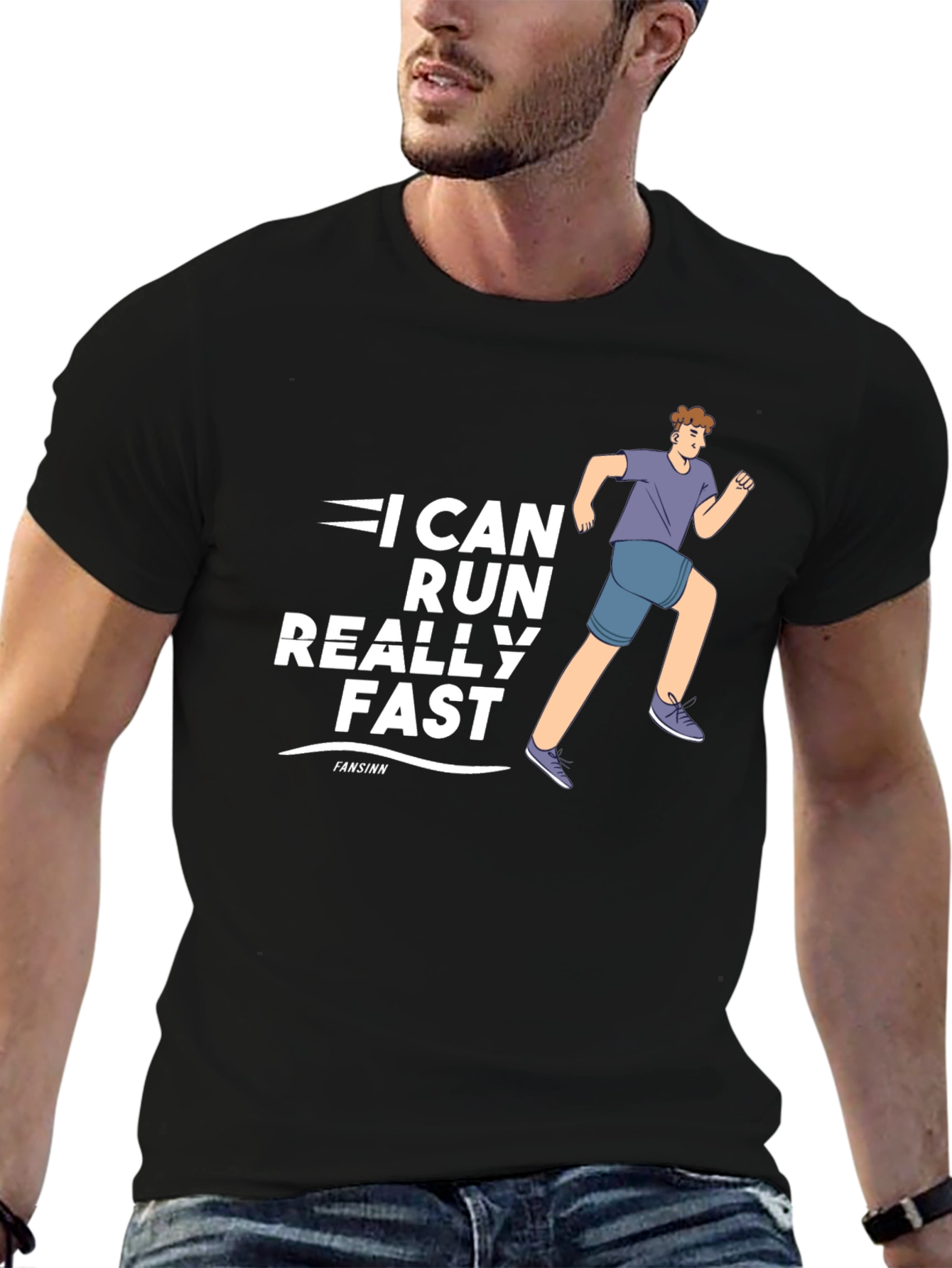 Black I Can Run Really Fast Black T-Shirt view 6