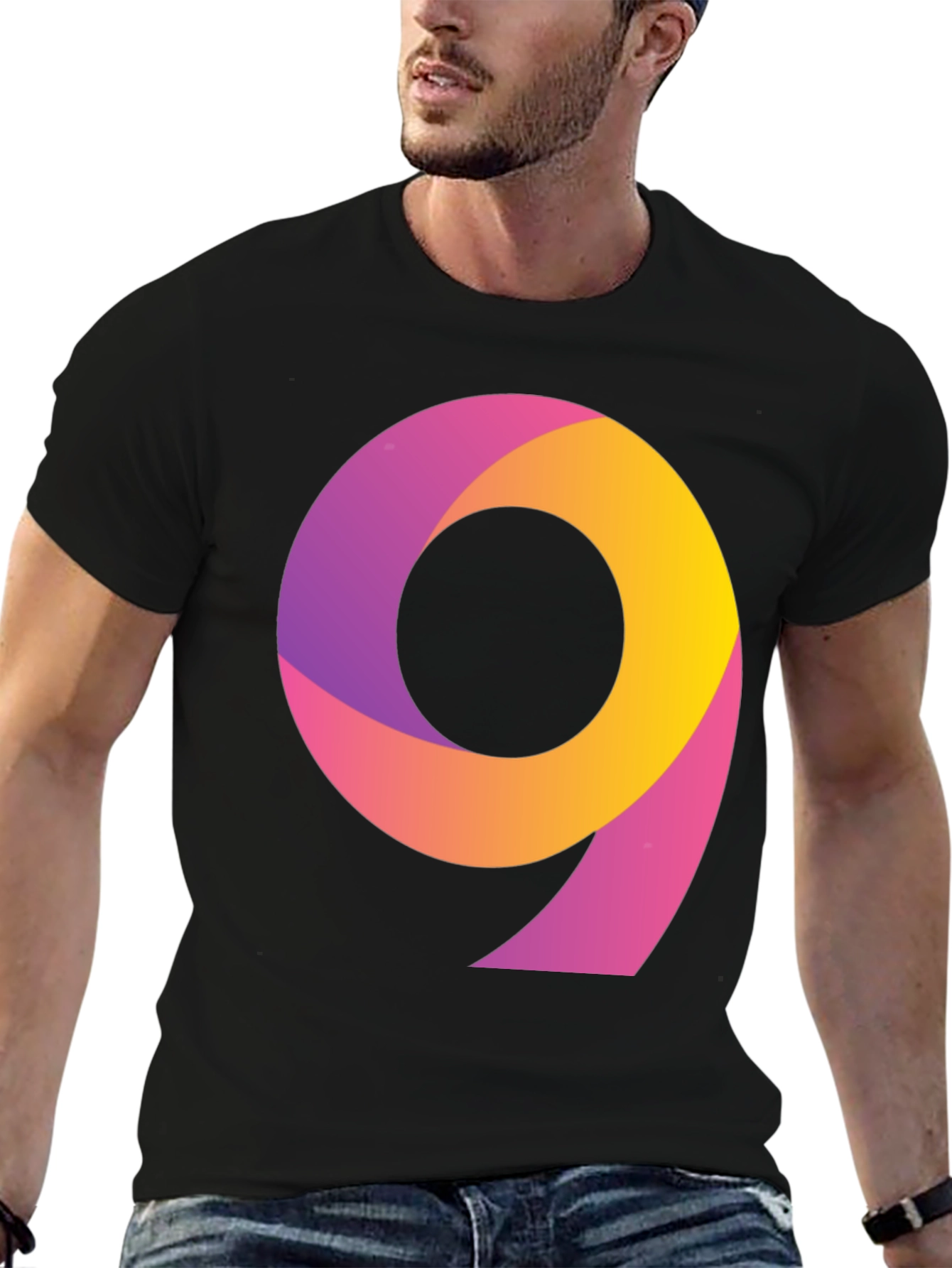Black Gradient Number 9 Black T-Shirt view 6