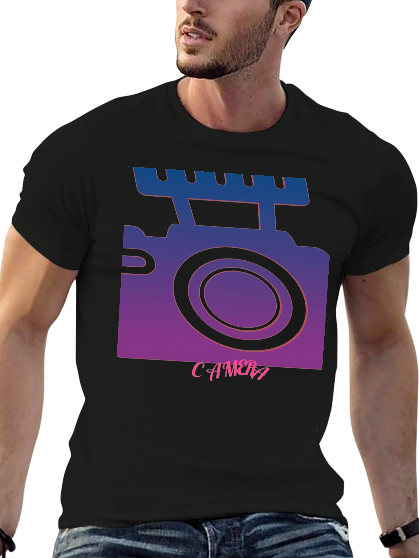 Black Retro Camera T-Shirt - Gradient Graphic Tee view 6