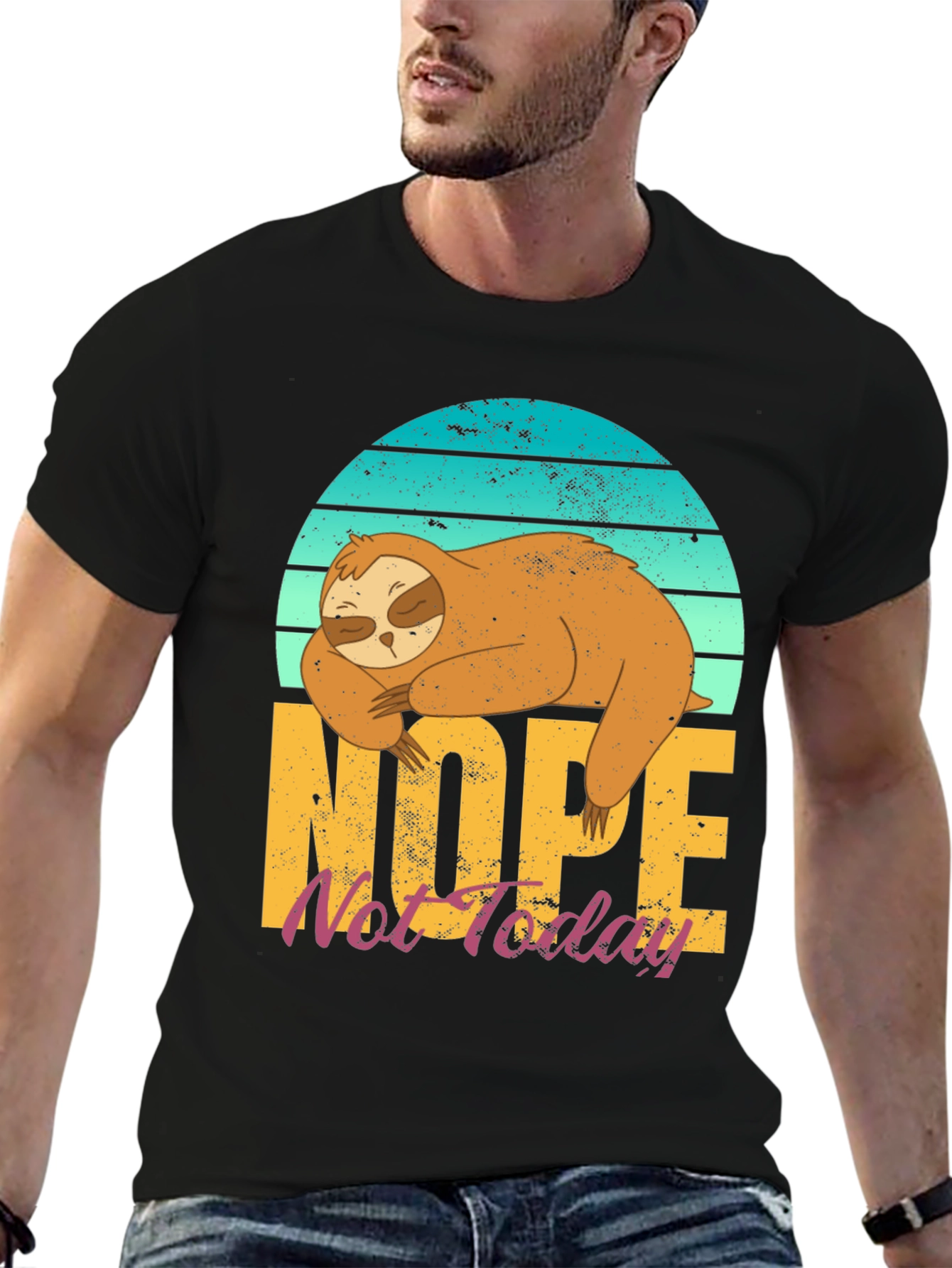 Black Nope Not Today Sloth T-Shirt view 6