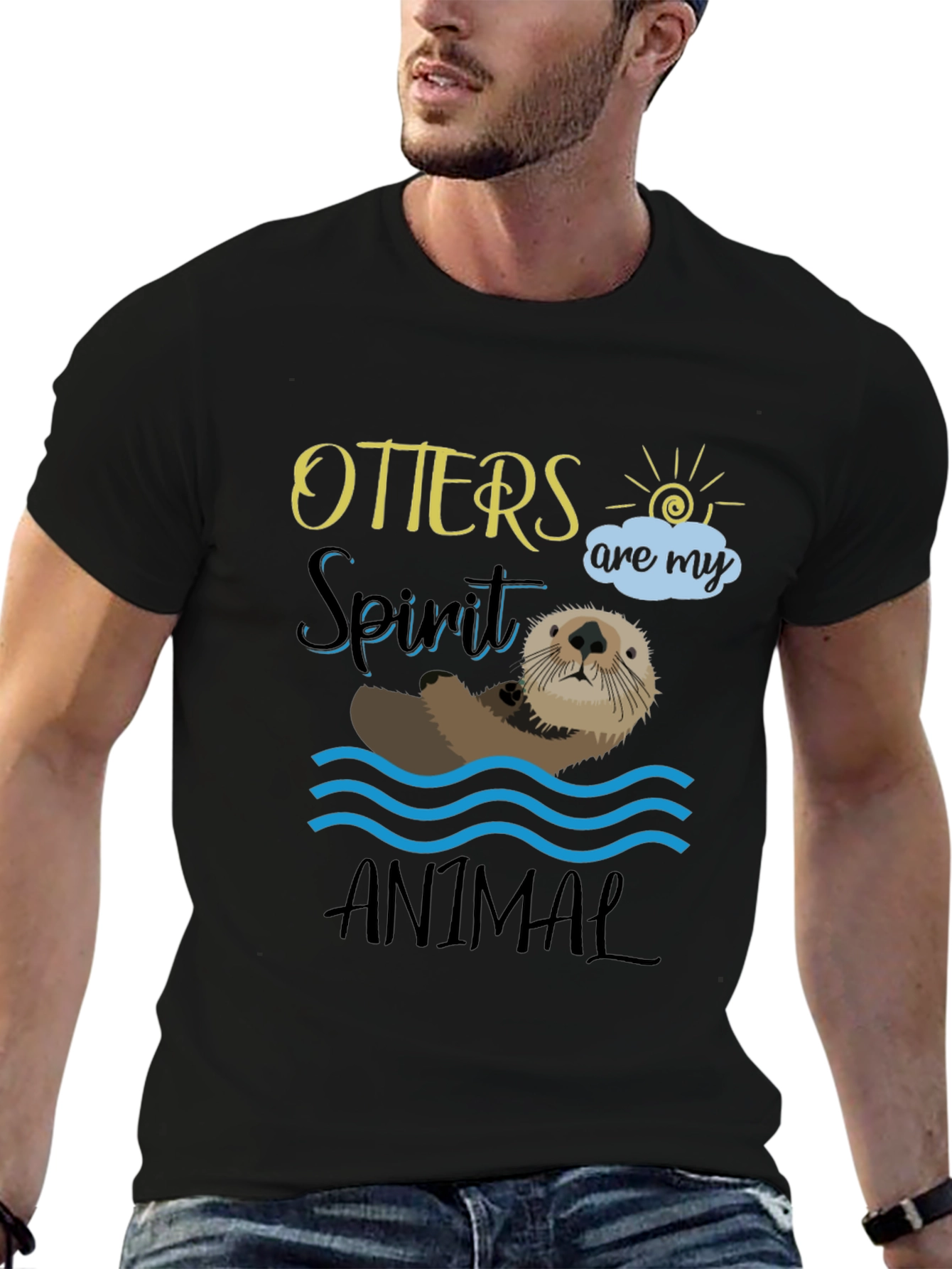 Black Otter Spirit Animal Graphic Tee - Unisex Black T-Shirt view 6