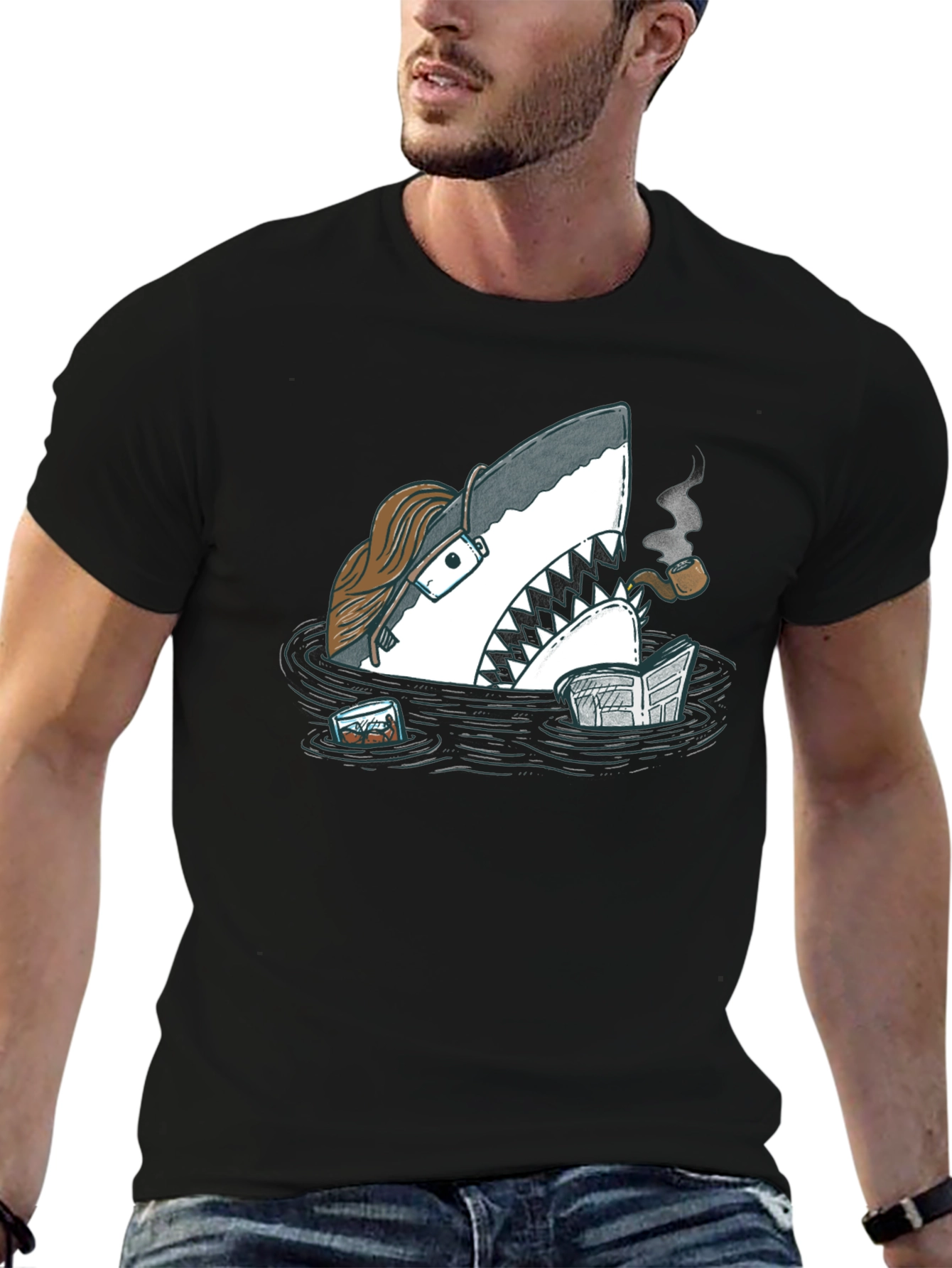 Black Intellectual Shark T-Shirt - Unique Graphic Tee view 6