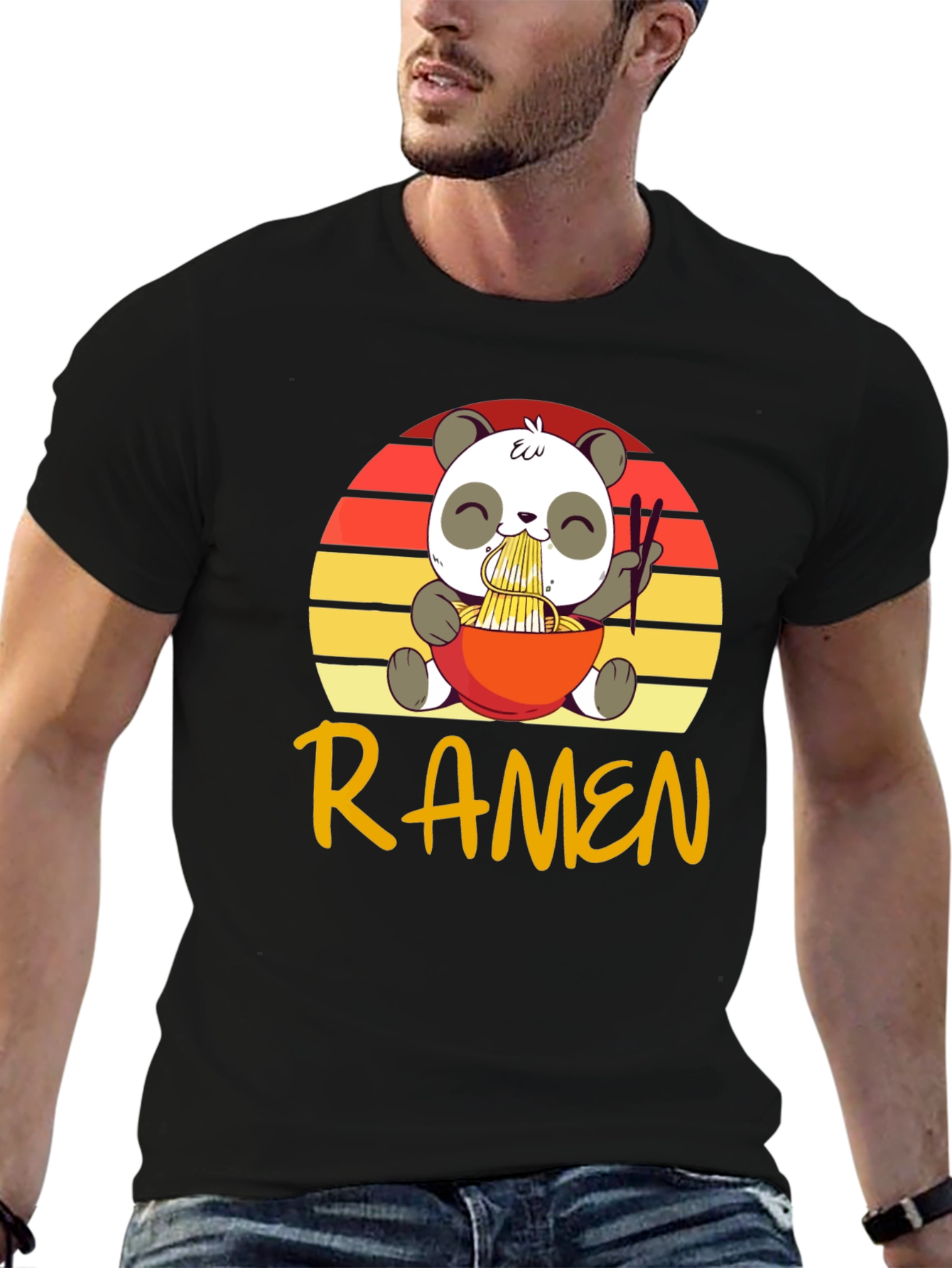 Black Cute Panda Ramen T-Shirt view 6