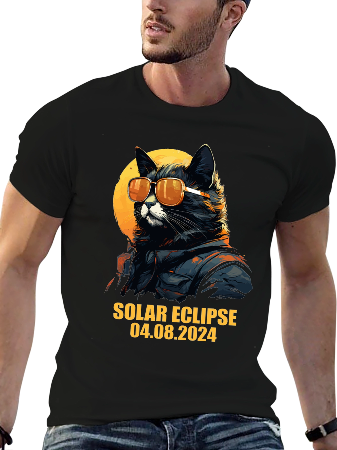 Black Solar Eclipse 2024 Cat T-Shirt view 6