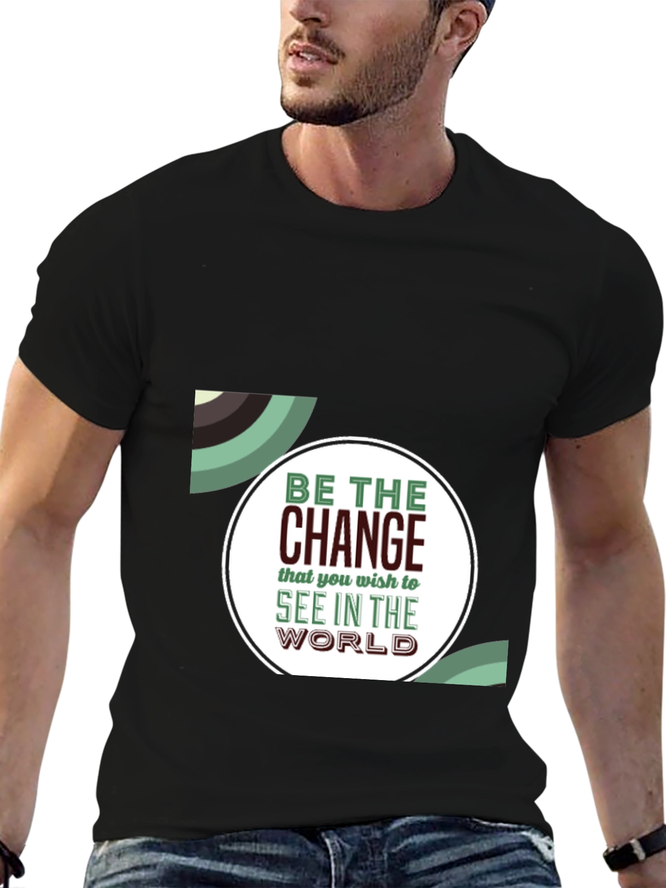 Black Inspirational Graphic T-Shirt - Be The Change view 6