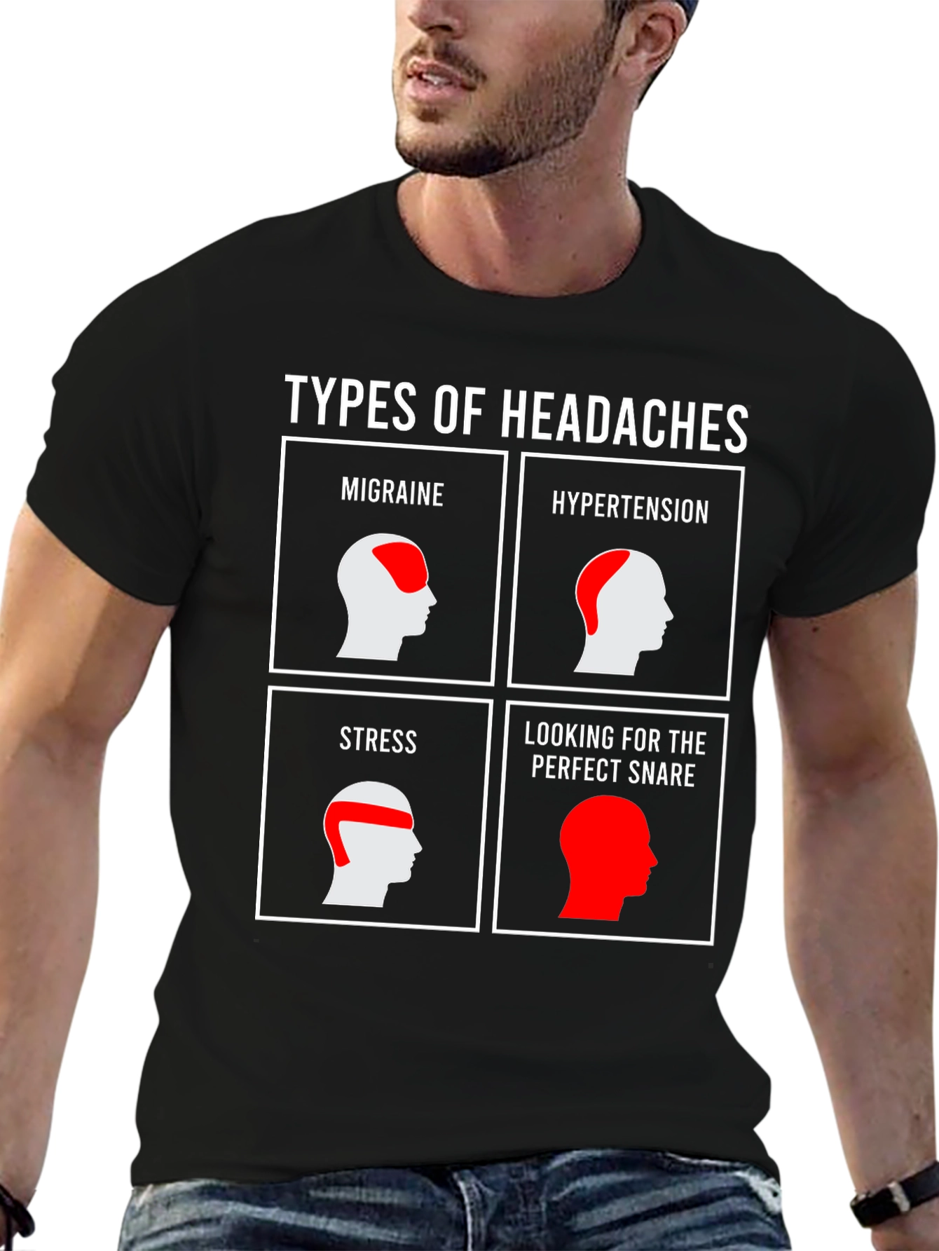 Black Types of Headaches Funny T-Shirt view 6