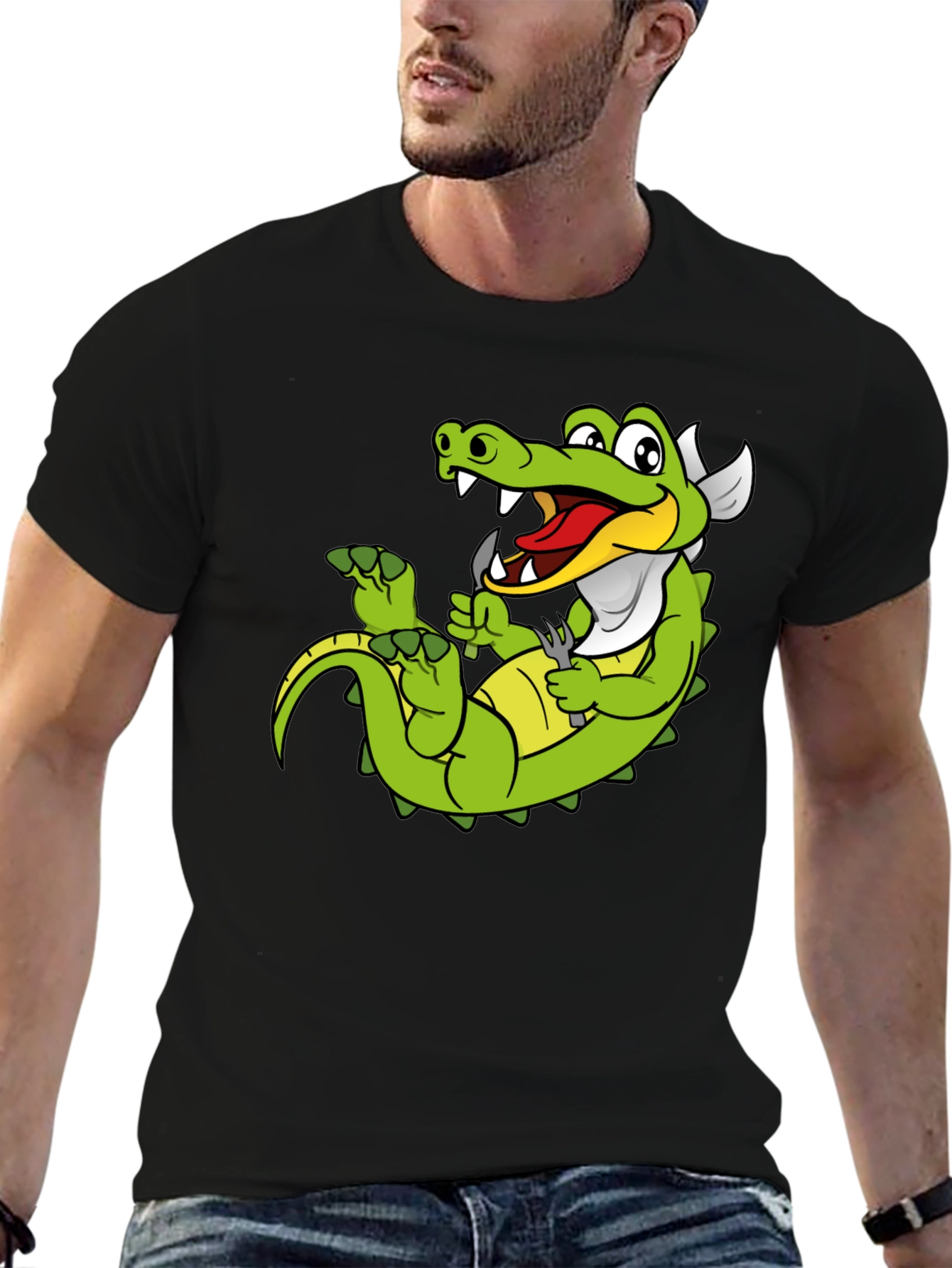 Black Funny Alligator Cartoon T-Shirt view 6