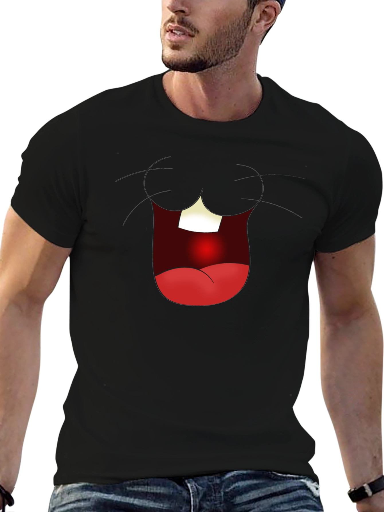 Black Funny Open Mouth Graphic Tee - Black view 6