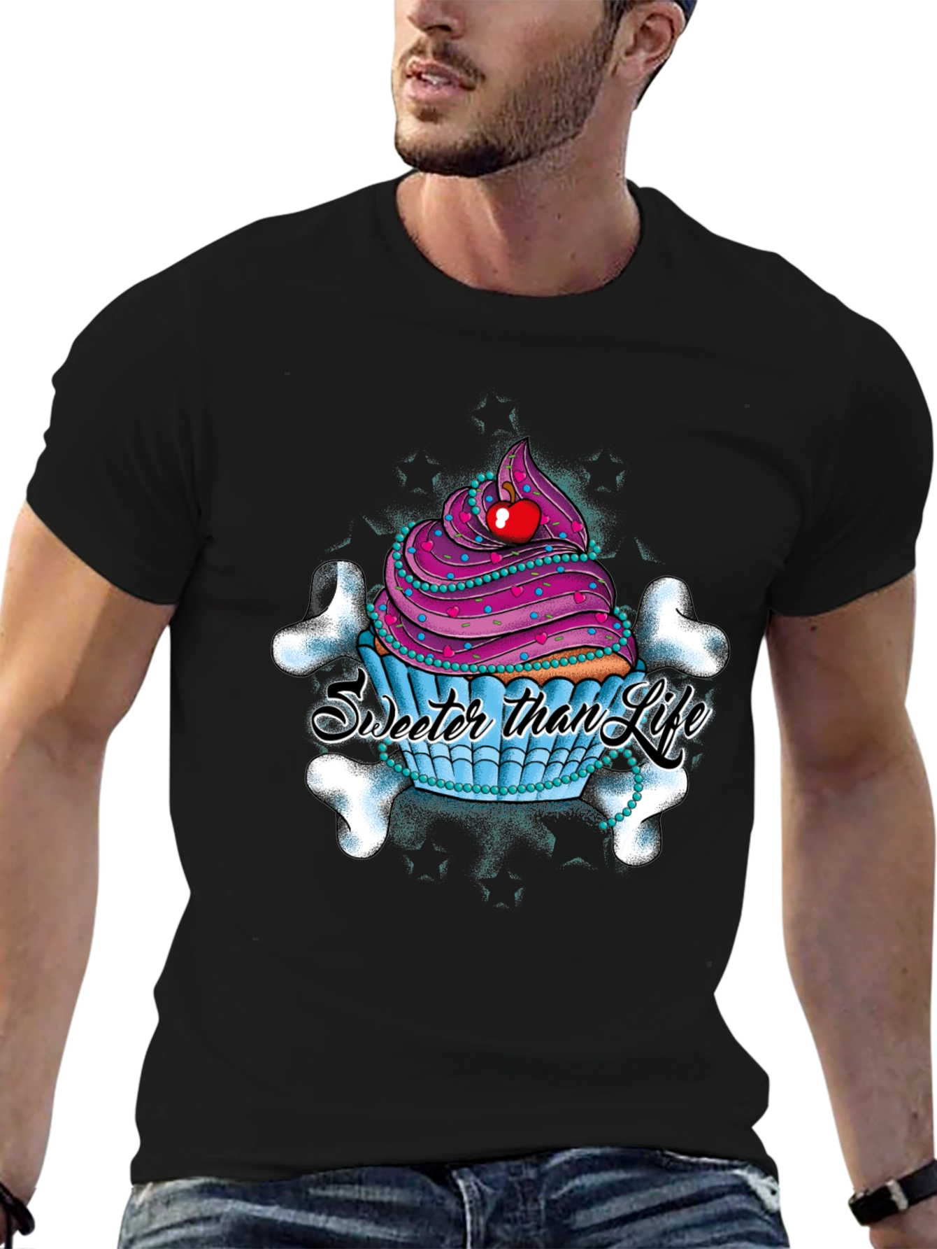 Black Cupcake Skull Graphic T-Shirt - Sweeter Than Life view 6
