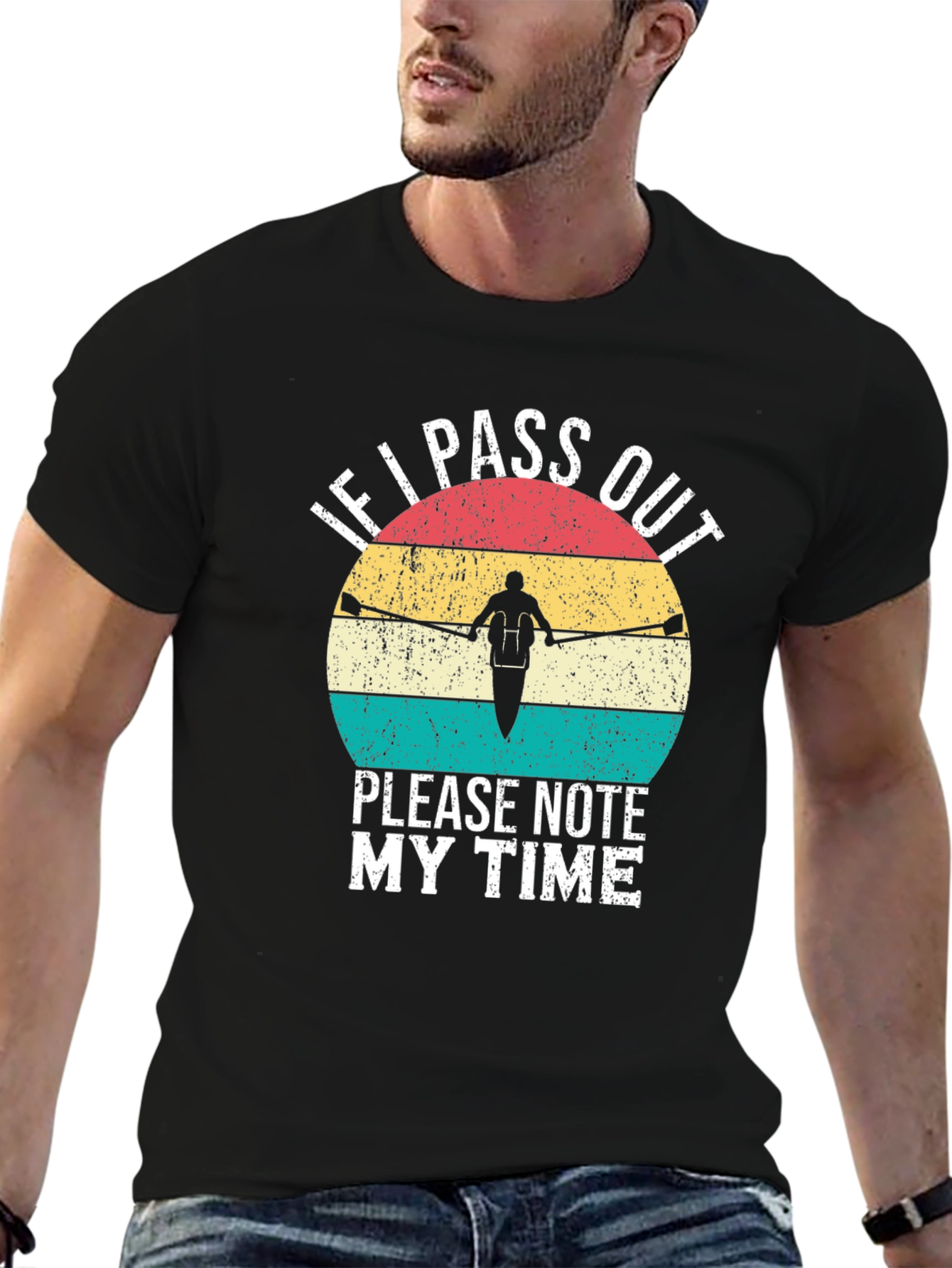 Black Rowing T-Shirt - Funny "Note My Time" Design view 6
