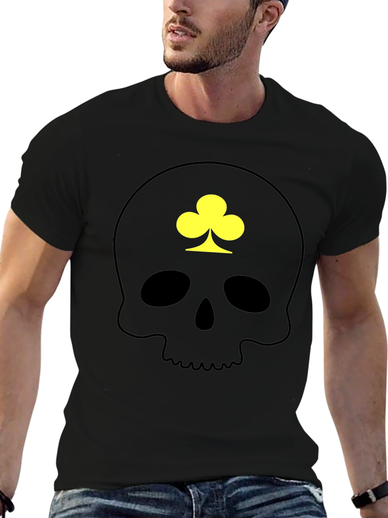 Black Skull & Clover Graphic T-Shirt - Casual Black Tee view 6