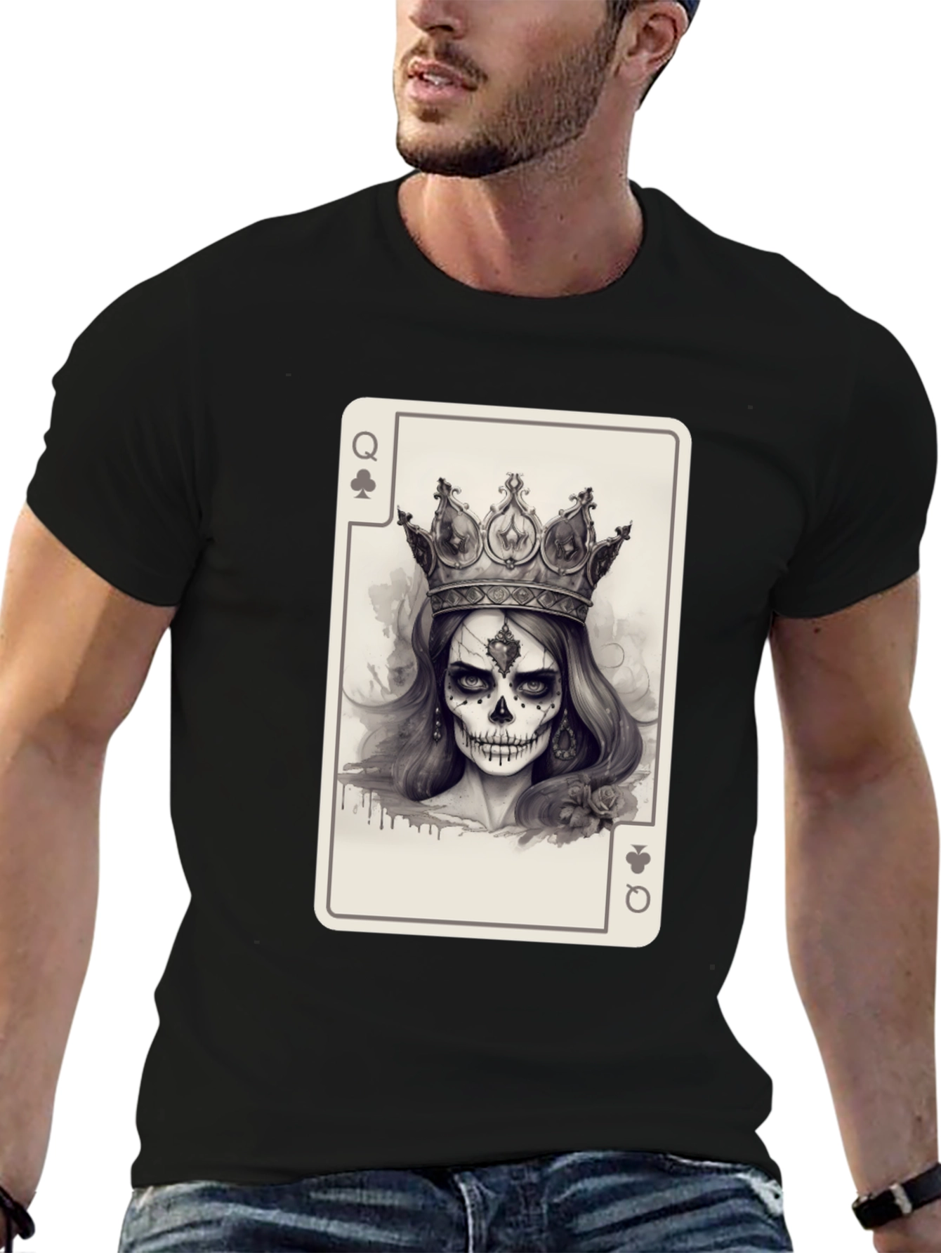 Queen of Spades Card Graphic Tee - Skull Crown - 6