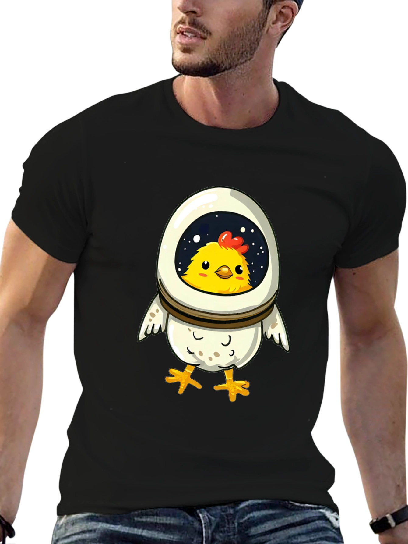 Black Astronaut Chicken T-Shirt - Fun Space Design view 6