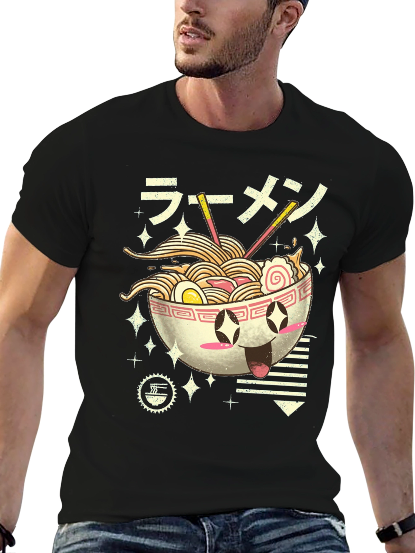Black Kawaii Ramen Bowl Graphic Tee - Black view 6