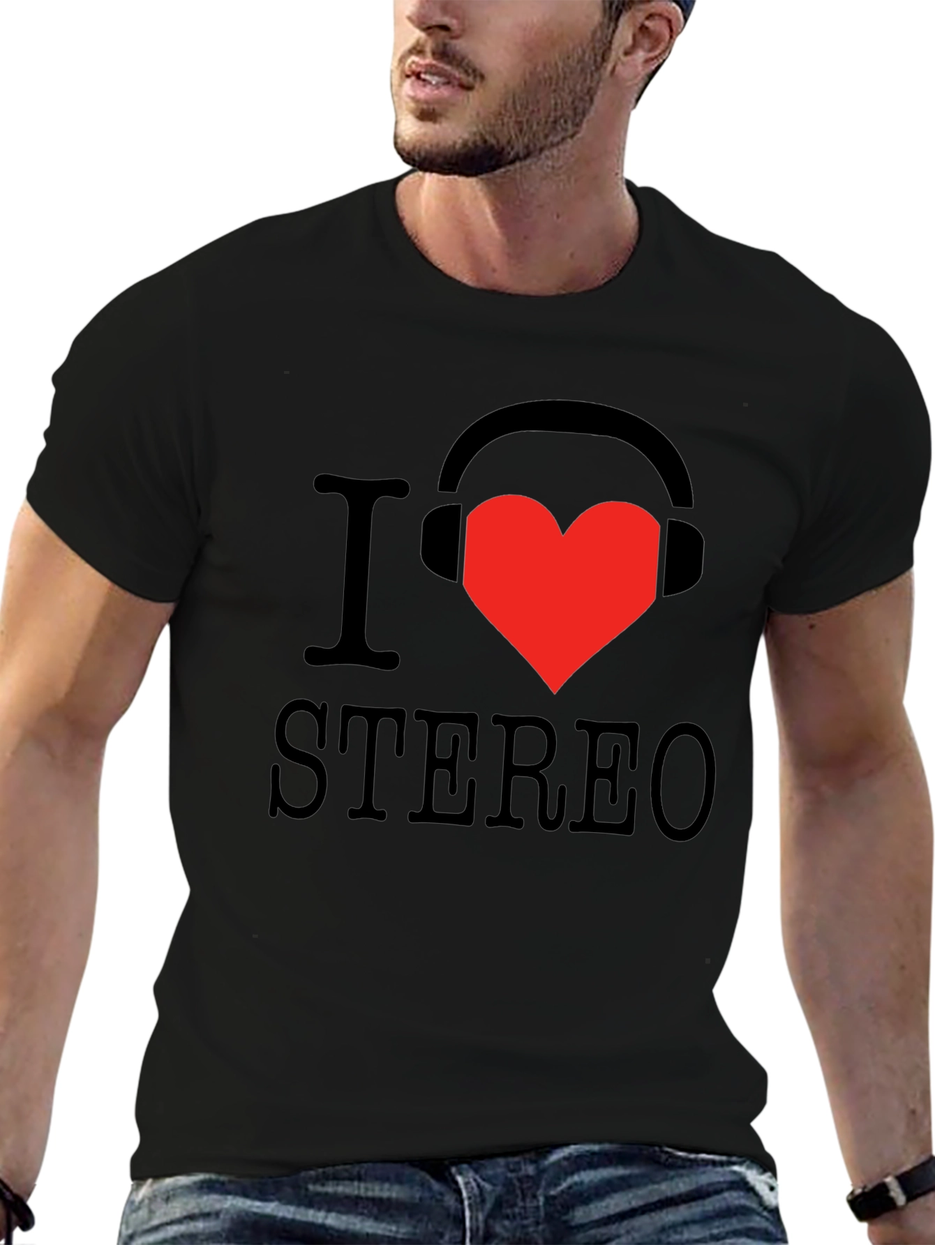 Black I Love Stereo T-Shirt | Music Lover Tee view 6