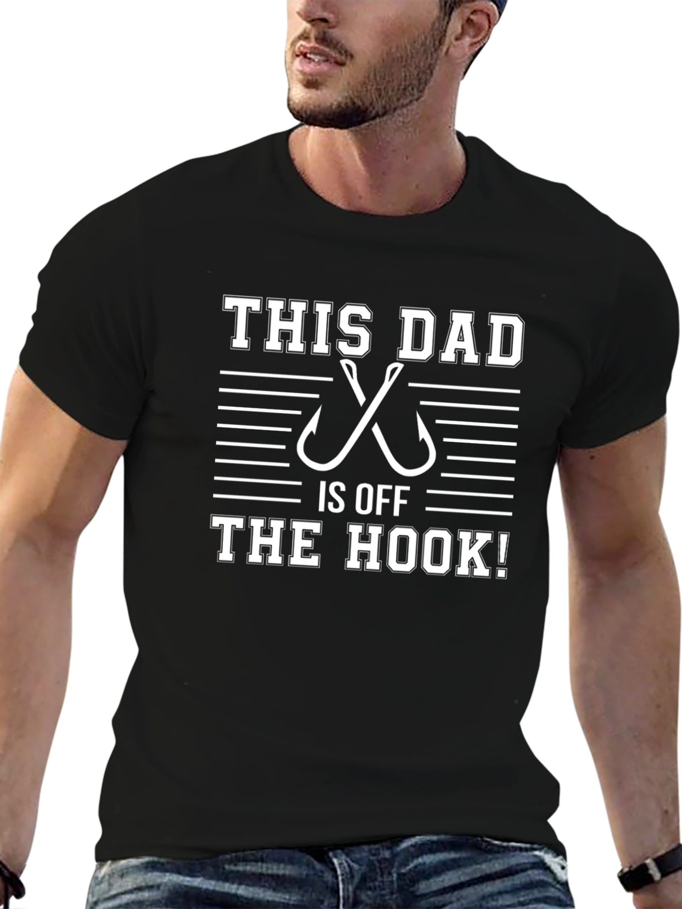 Black This Dad Is Off The Hook T-Shirt - Fishing Humor Apparel view 6