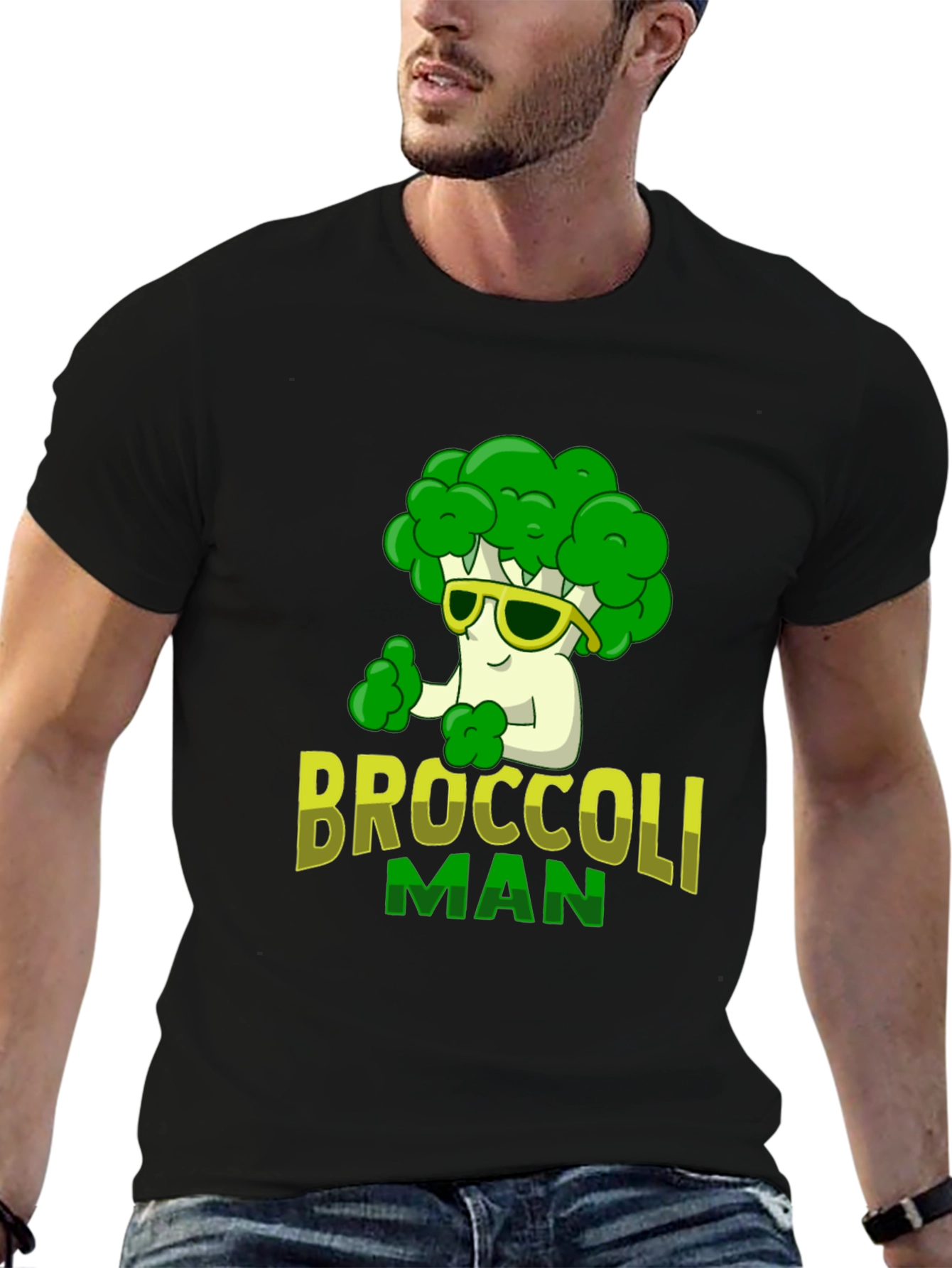 Black Broccoli Man Graphic T-Shirt - Funny Veggie Tee view 6