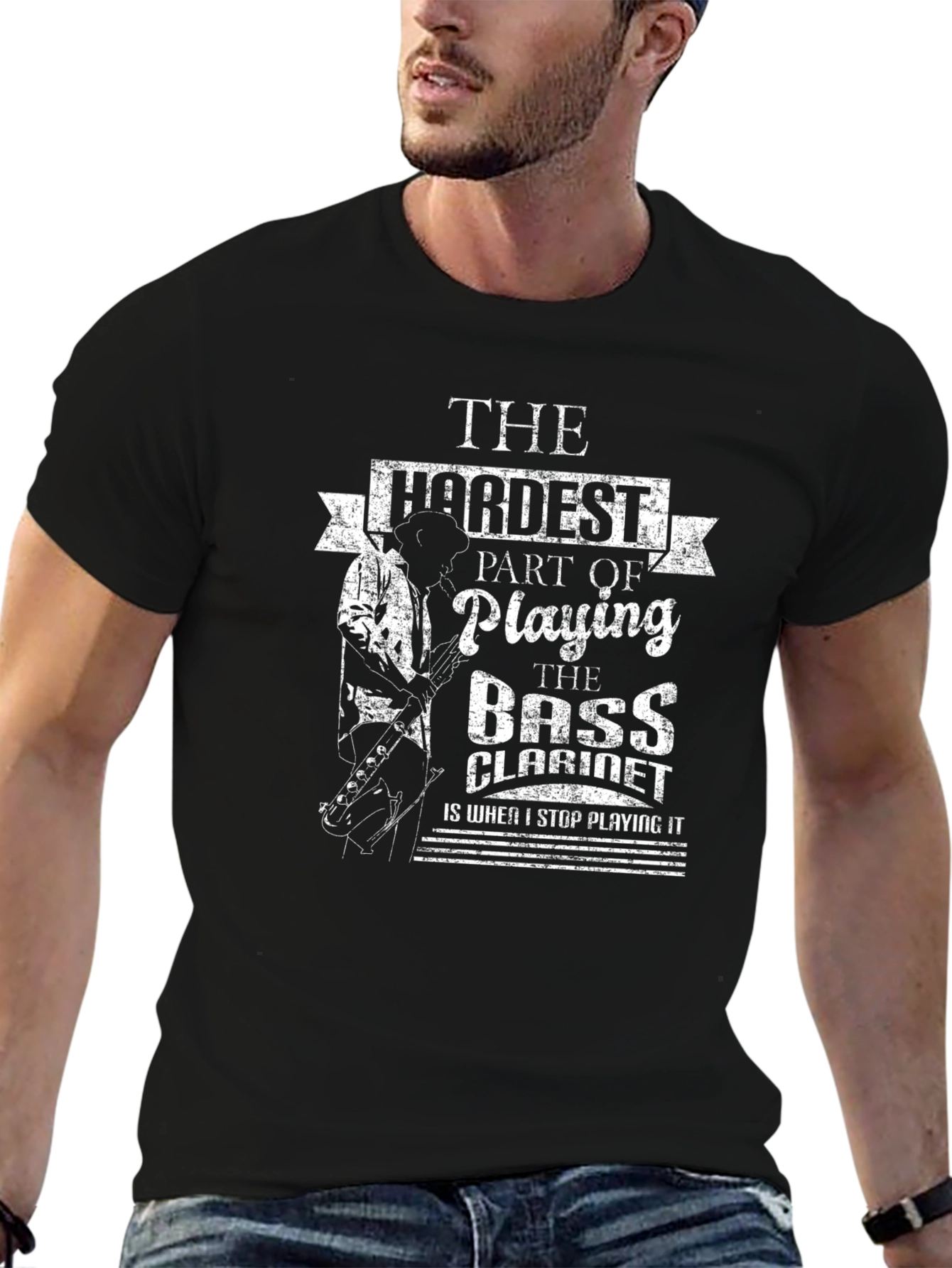 Black Bass Clarinet T-Shirt - Musician Humor view 6