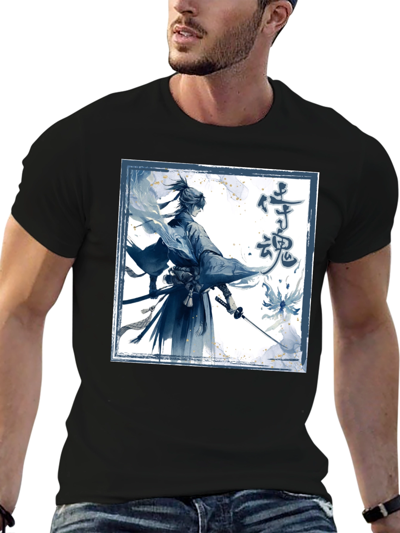 Black Samurai Spirit Graphic Tee - Men's Black T-Shirt view 6